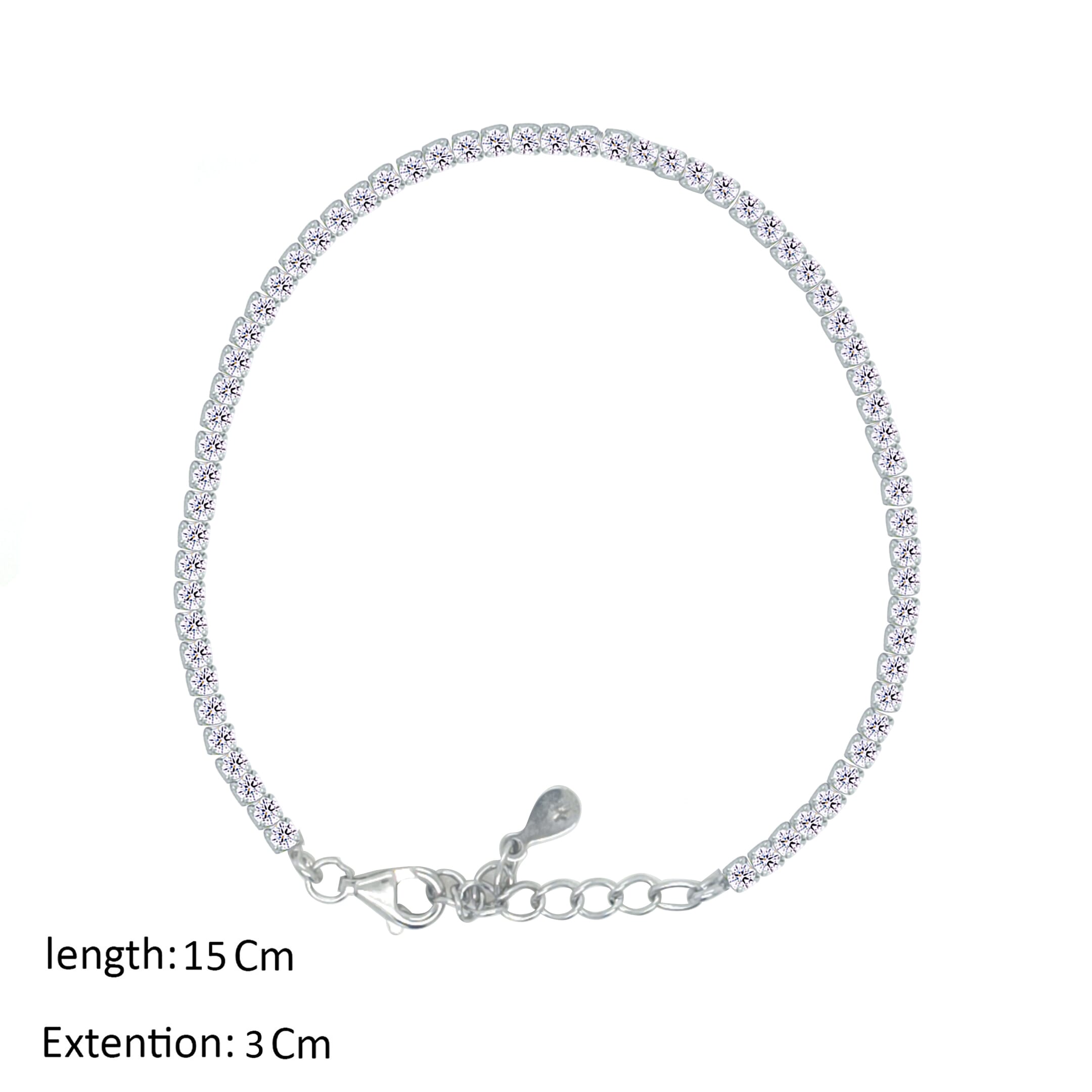 Asfour Crystal Tennis Bracelet With Round Zircon Stones In 925 Sterling Silver-BM0101