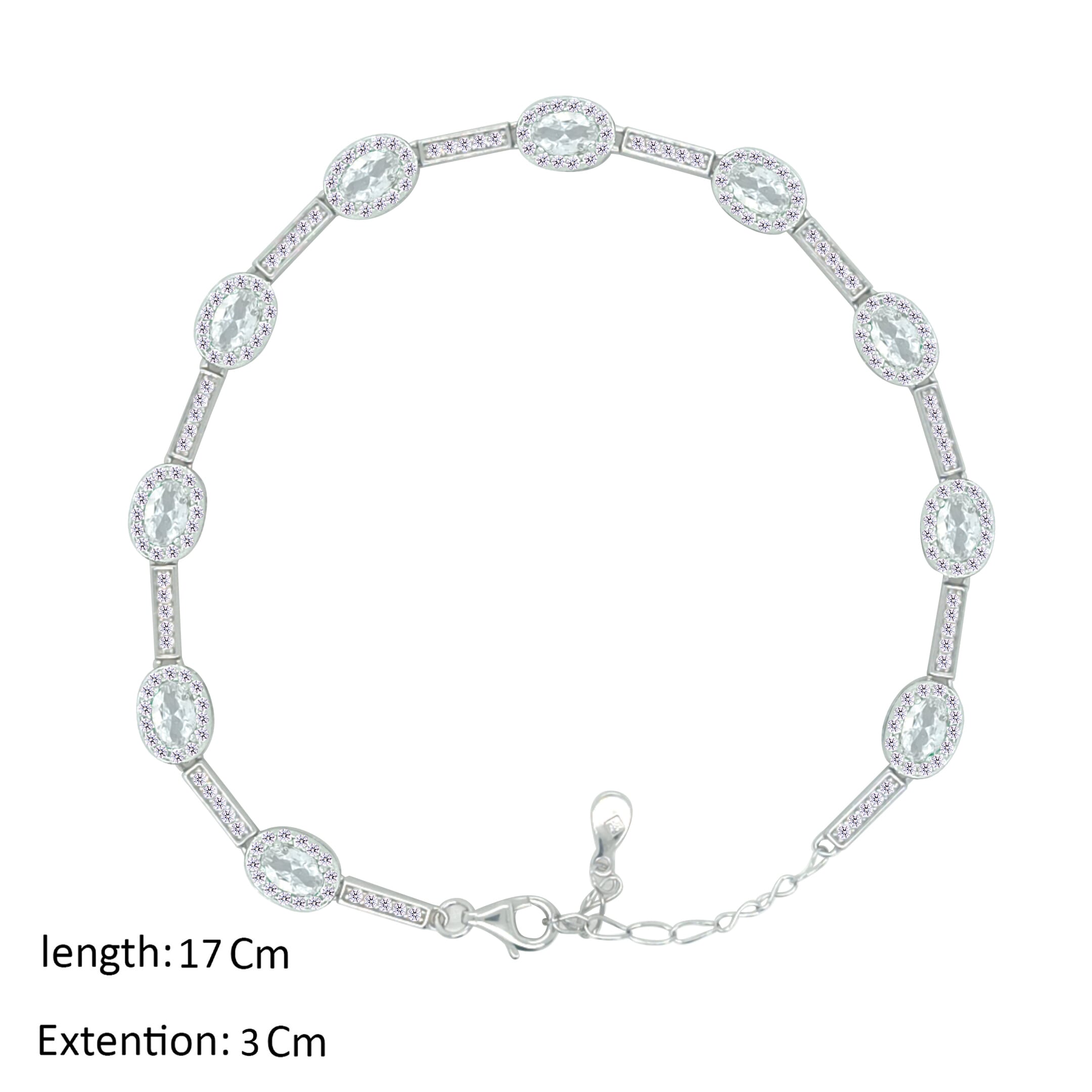 Asfour Crystal Fashion Bracelet With Zircon Oval Design In 925 Sterling Silver-BM0103