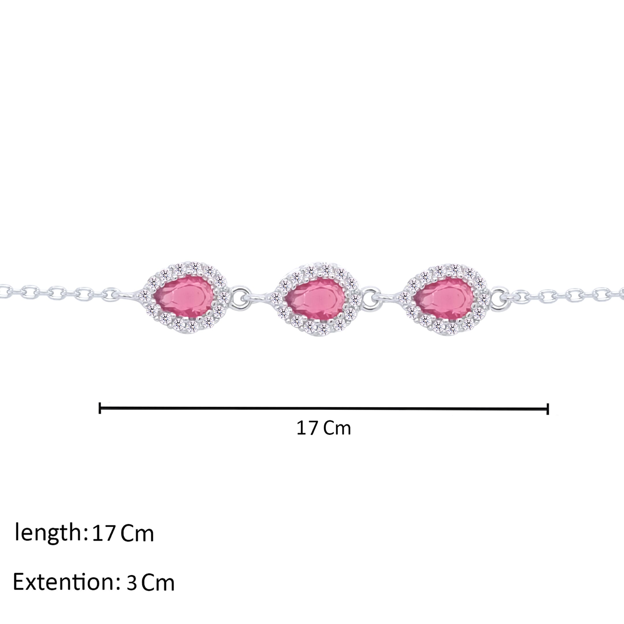 Asfour Crystal Chain Bracelet With Ruby Pear Design In 925 Sterling Silver-BM0104-R
