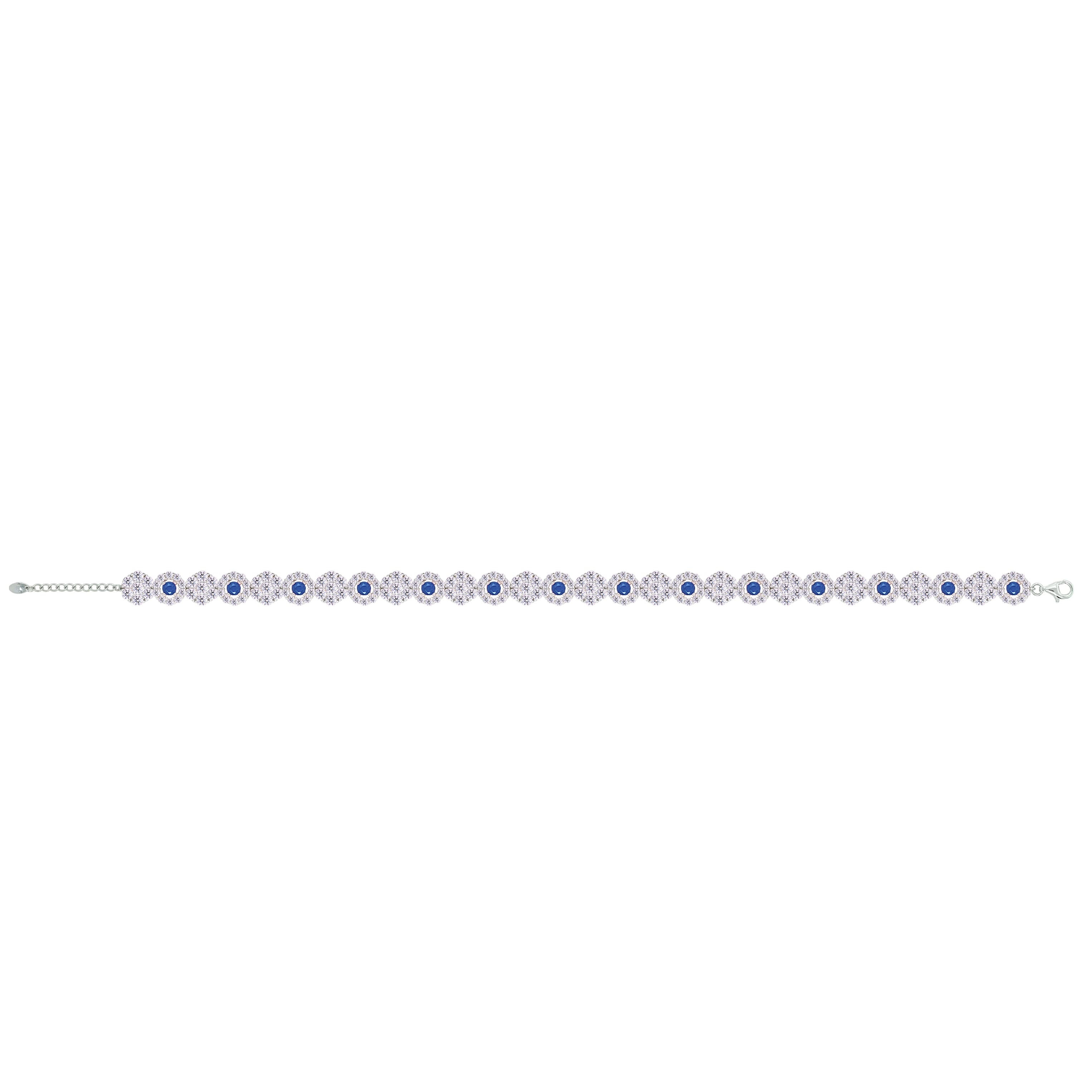 Asfour Crystal Tennis Bracelet With Blue & Clear Round Design In 925 Sterling Silver-BM0110-WB