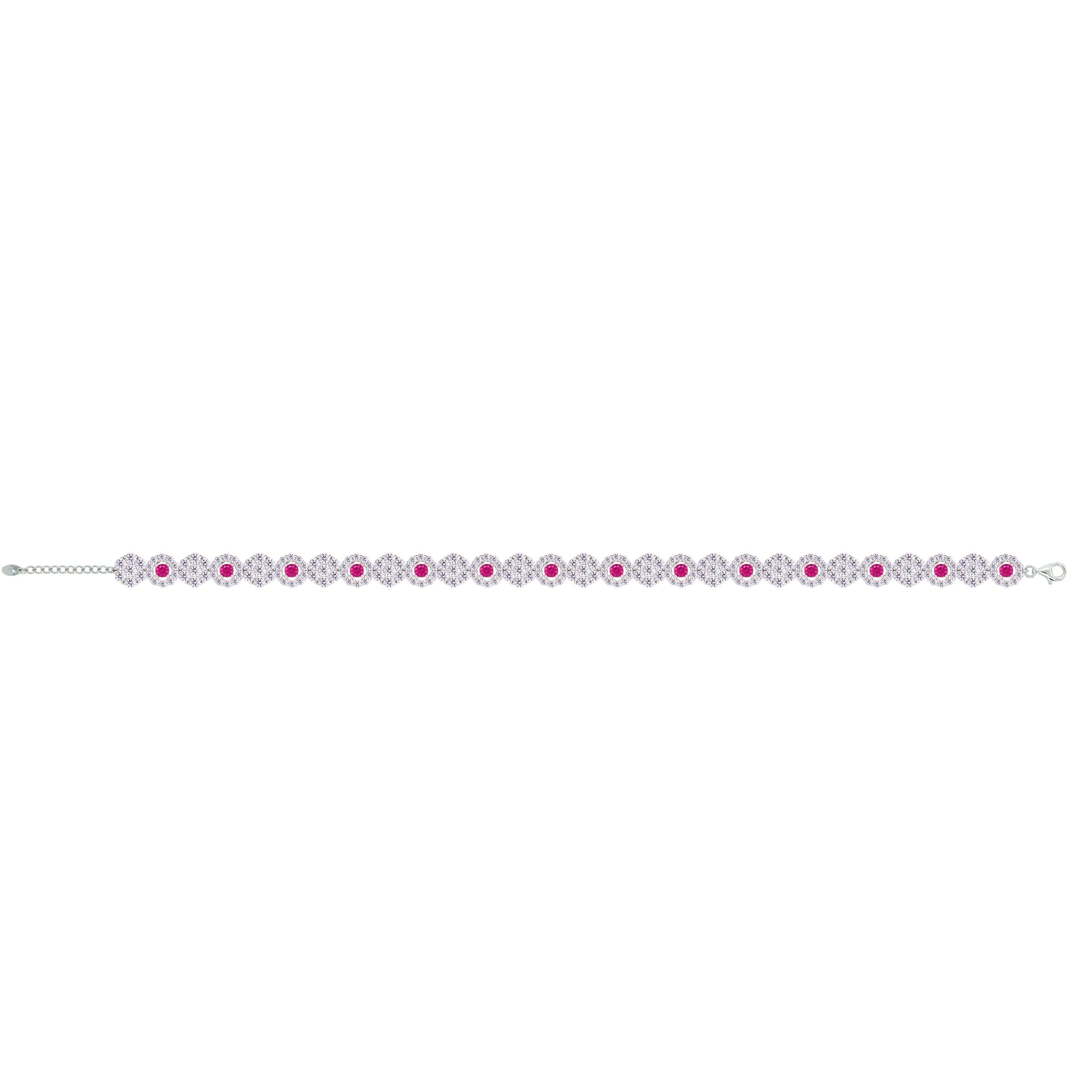 Asfour Crystal Tennis Bracelet With Fuchsia & Clear Round Design In 925 Sterling Silver-BM0110-WF