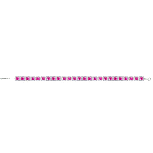Asfour Crystal Tennis Bracelet With Fuchsia Square Design In 925 Sterling Silver-BM0118-WF