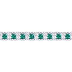 Asfour Crystal Tennis Bracelet With Turquoise Pear & Emerald Zircon In 925 Sterling Silver