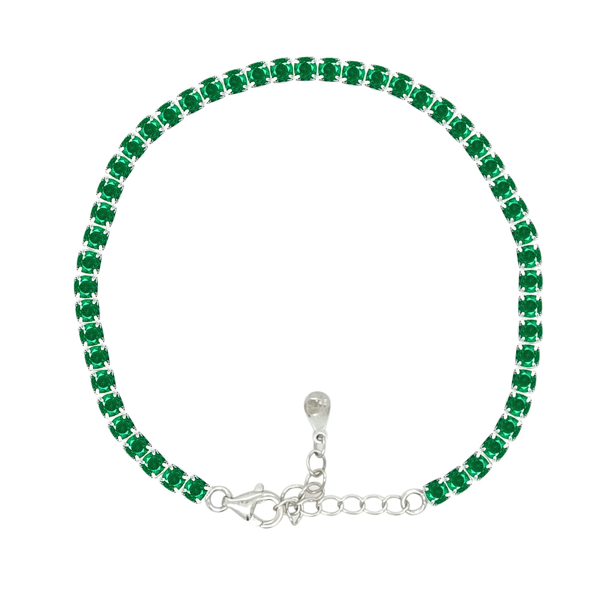 Asfour Crystal Tennis Bracelet With Turquoise Pear & Emerald Zircon In 925 Sterling Silver