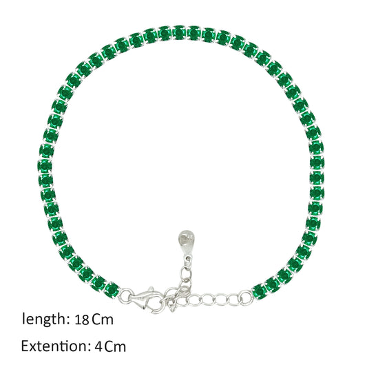 Asfour Crystal Tennis Bracelet With Emerald Round Design In 925 Sterling Silver-BM0132-G