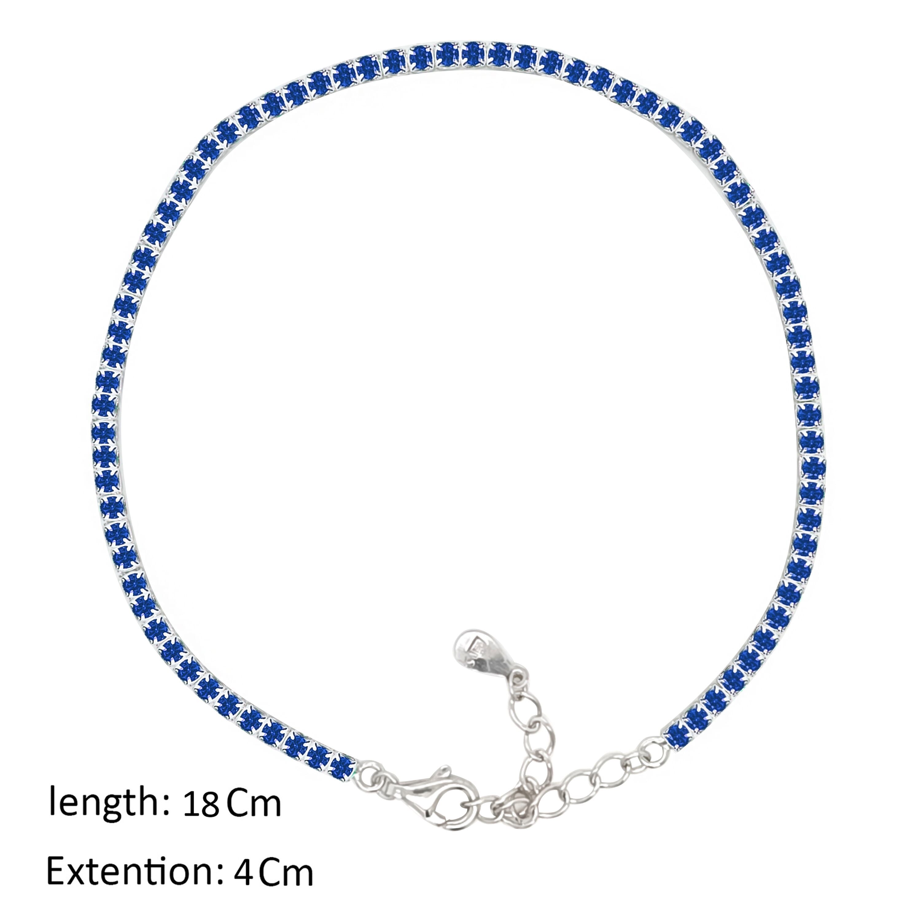 Asfour Crystal Tennis Bracelet With Blue Round Zircon In 925 Sterling Silver-BM0133-B