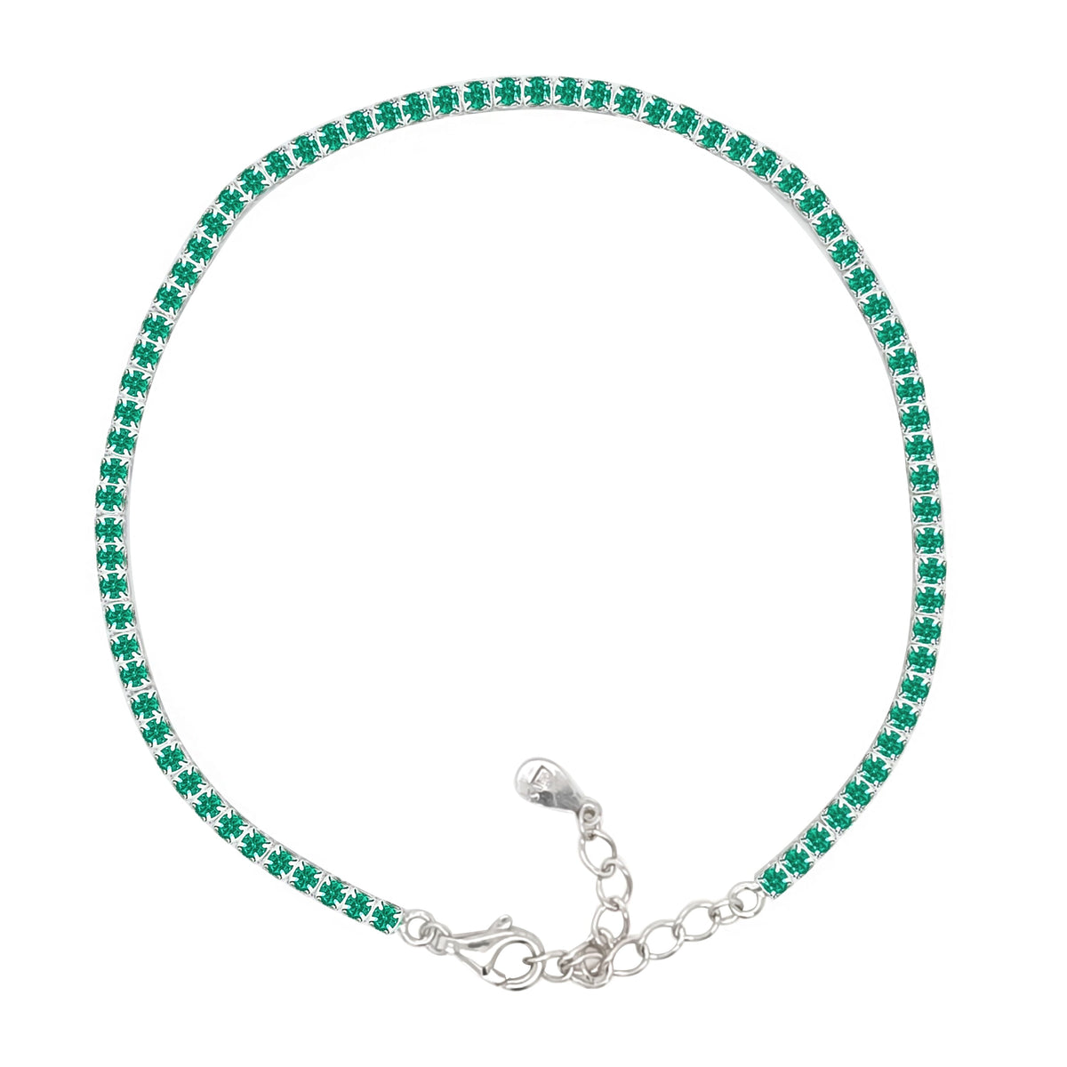 Asfour Crystal Tennis Bracelet With Turquoise Pear & Emerald Zircon In 925 Sterling Silver