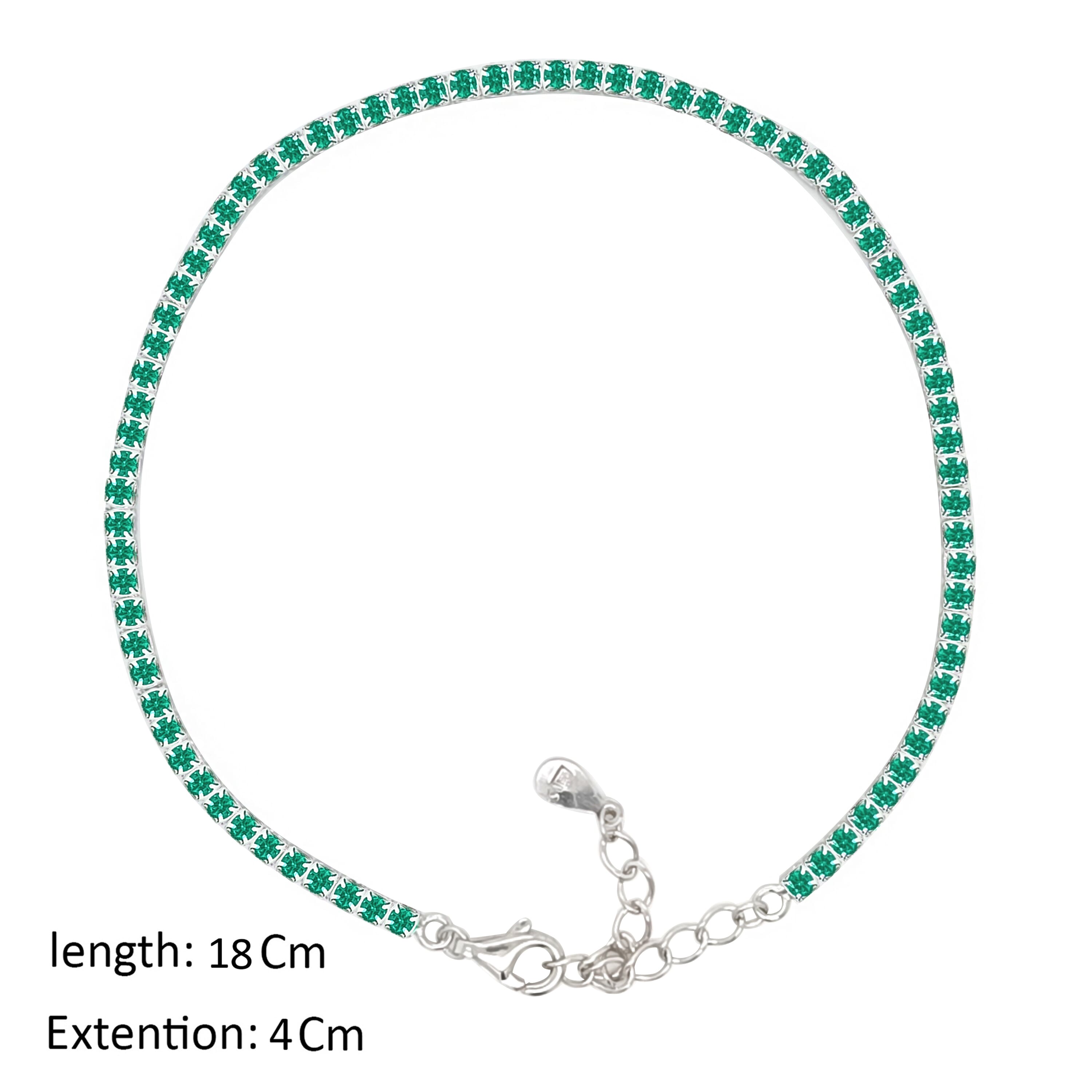 Asfour Crystal Tennis Bracelet With Emerald Round Zircon In 925 Sterling Silver-BM0133-G