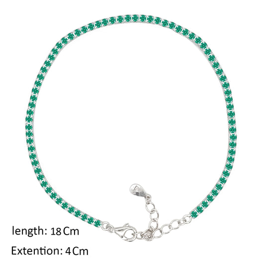 Asfour Crystal Tennis Bracelet With Emerald Round Zircon In 925 Sterling Silver-BM0133-G