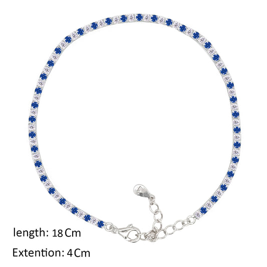 Asfour Crystal Tennis Bracelet With Blue & Clear Zircon In 925 Sterling Silver-BM0133-WB