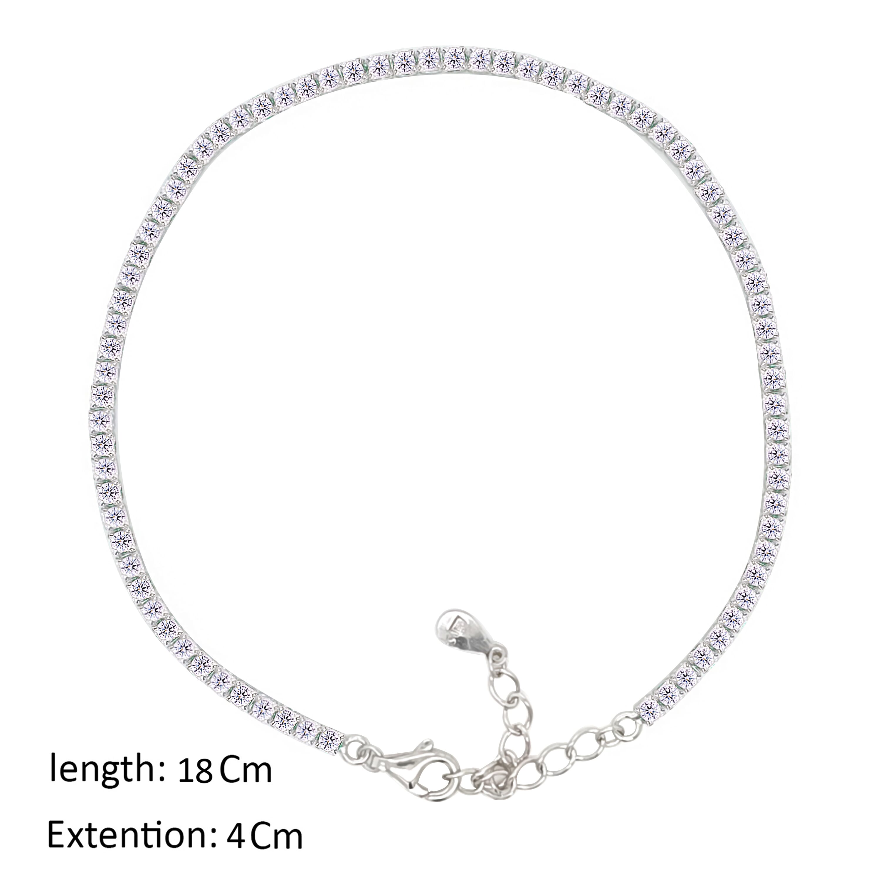 Asfour Crystal Tennis Bracelet With Round Zircon In 925 Sterling Silver-BM0133