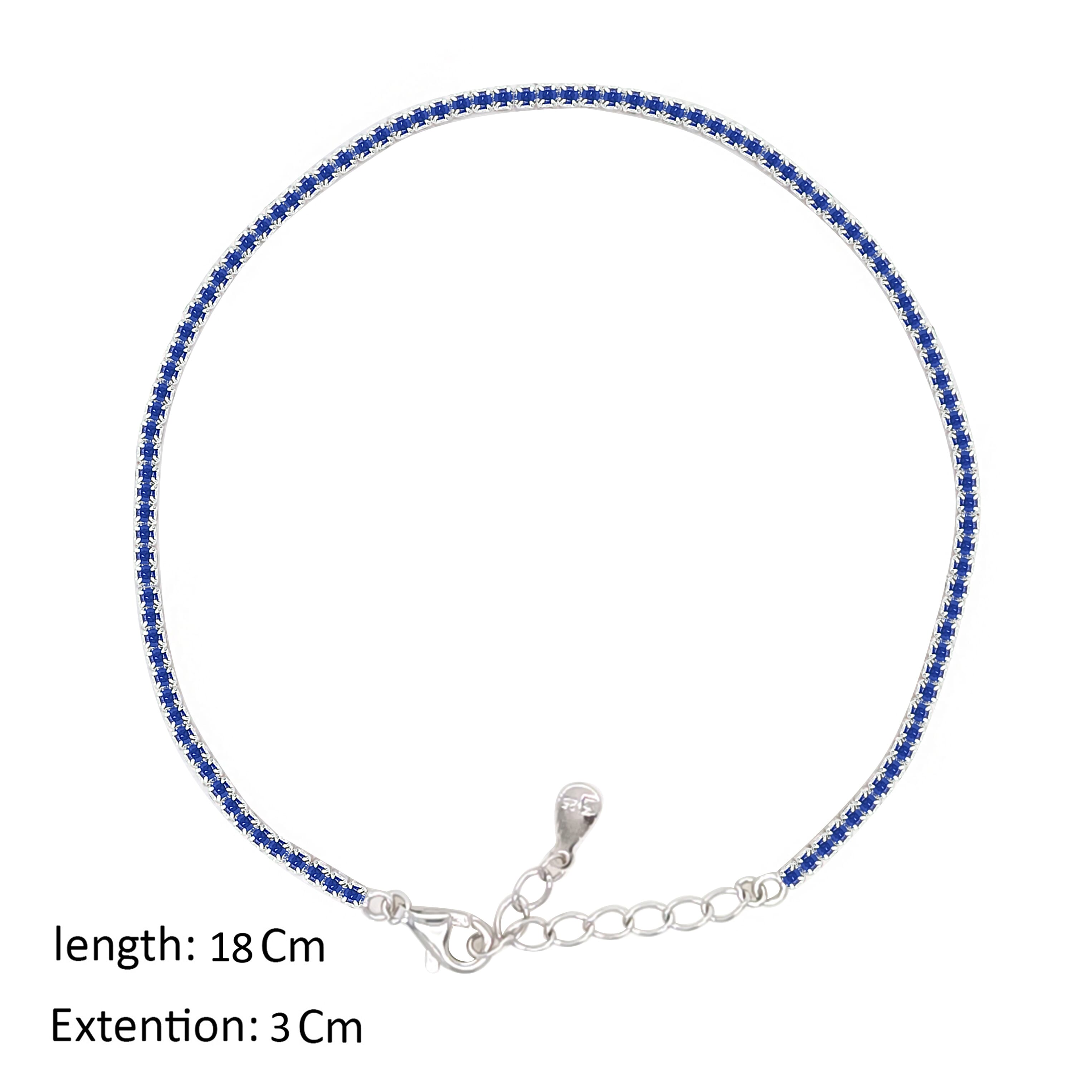 Asfour Crystal Tennis Bracelet With Blue Round Design In 925 Sterling Silver-BM0134-B