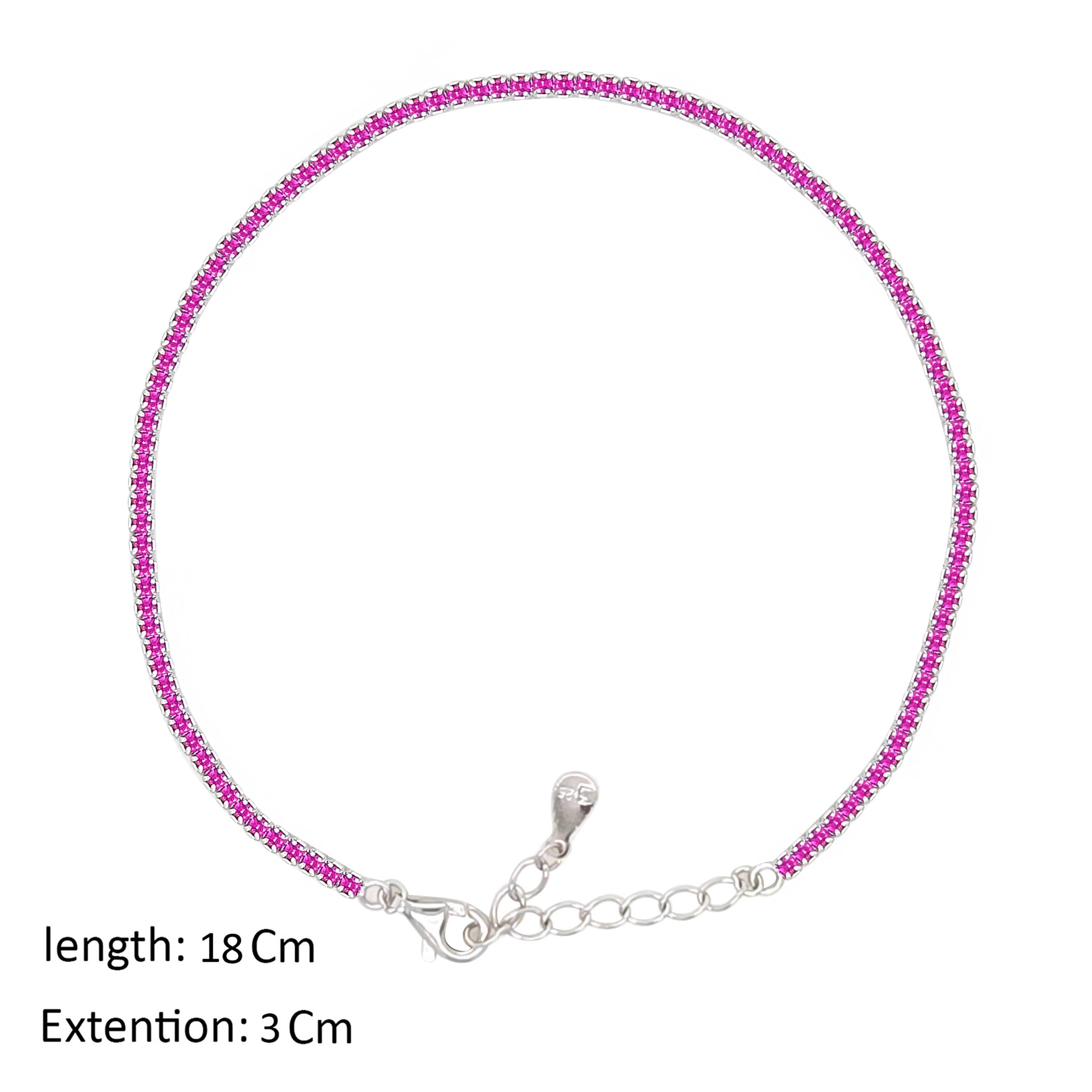 Asfour Crystal Tennis Bracelet With Fuchsia Round Design In 925 Sterling Silver-BM0134-F