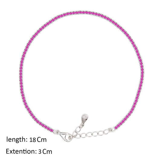 Asfour Crystal Tennis Bracelet With Fuchsia Round Design In 925 Sterling Silver-BM0134-F