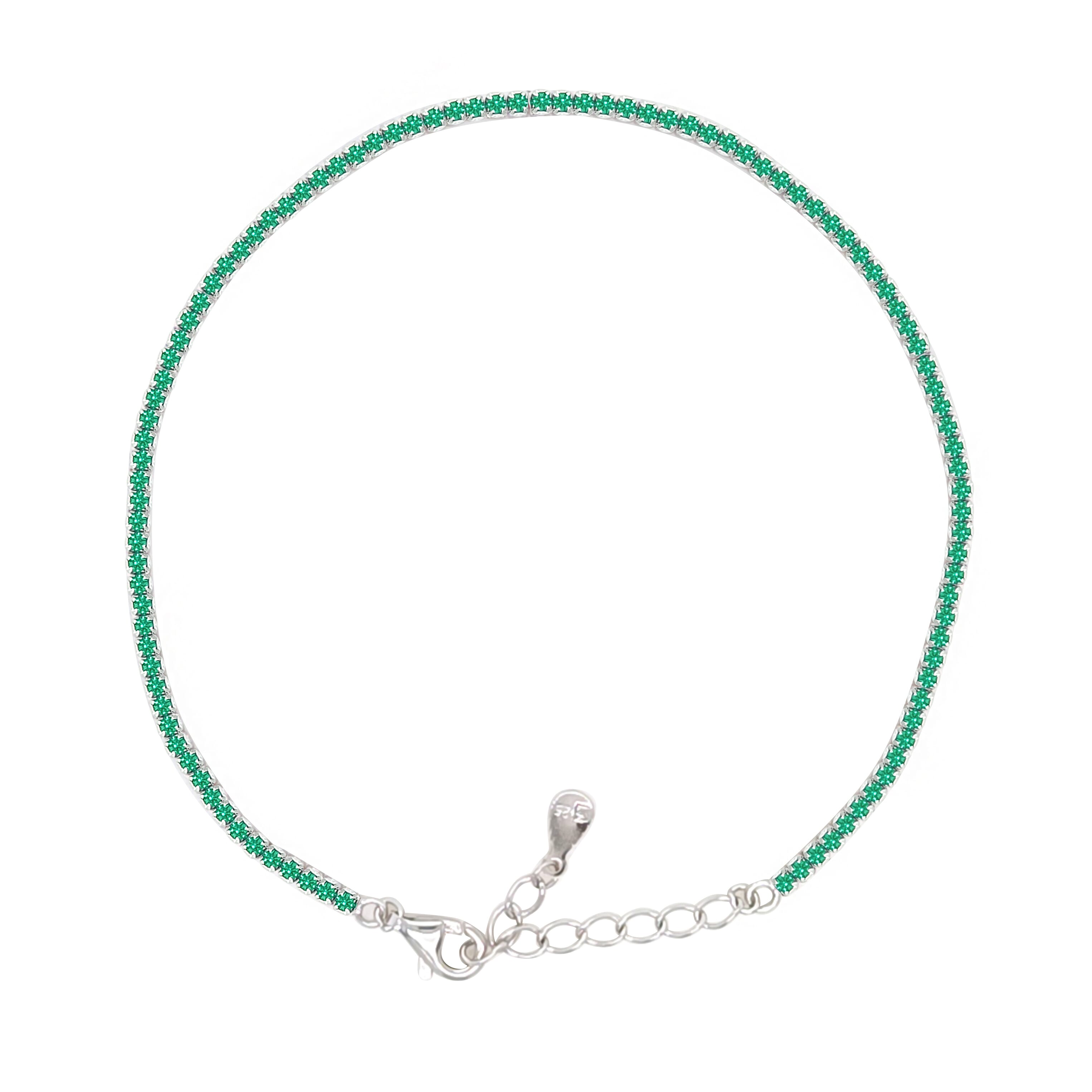 Asfour Crystal Tennis Bracelet With Turquoise Pear & Emerald Zircon In 925 Sterling Silver