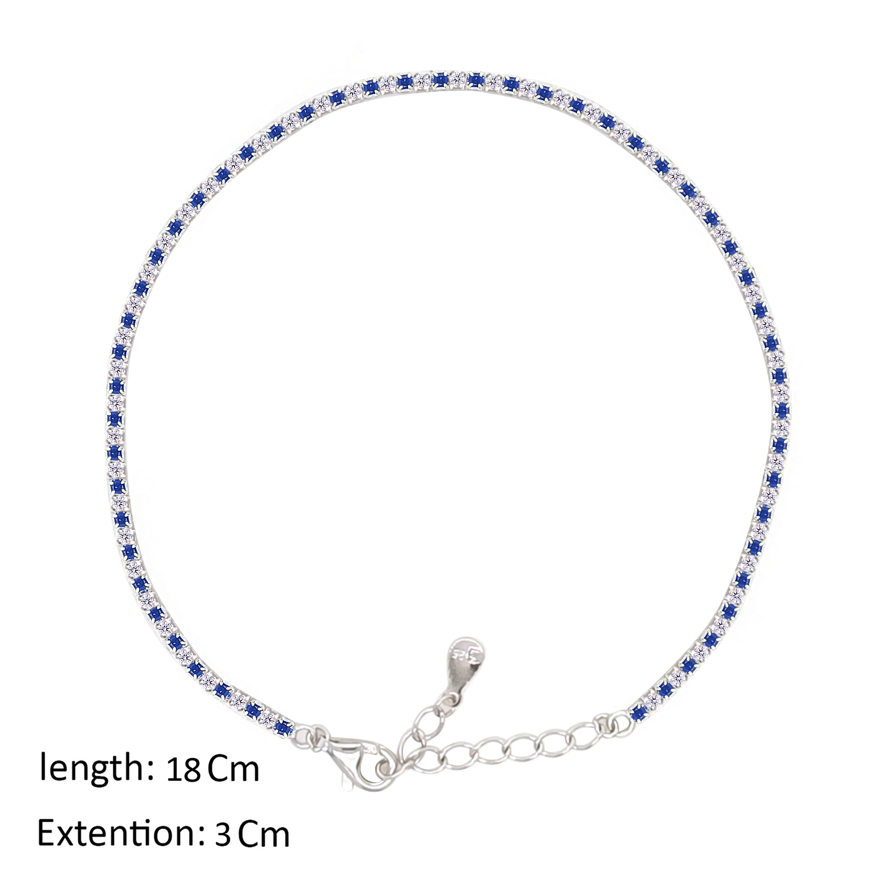 Asfour Crystal Tennis Bracelet With Blue & Clear Round Design In 925 Sterling Silver-BM0134-WB