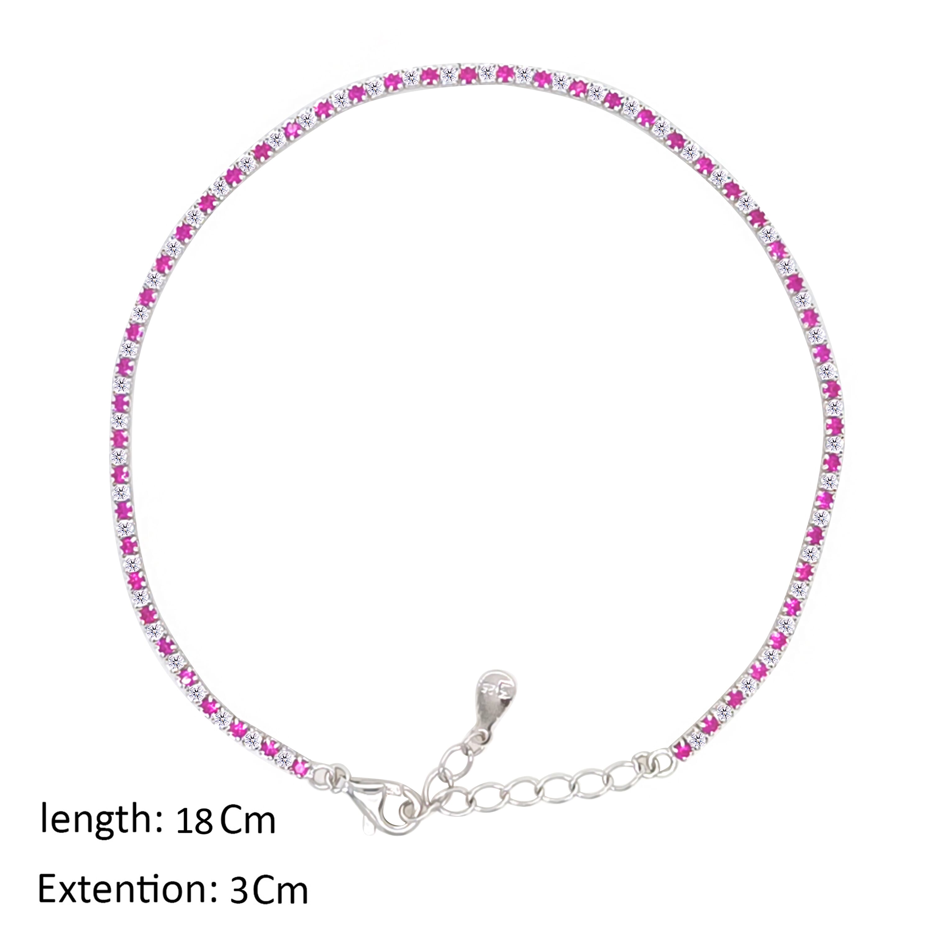 Asfour Crystal Tennis Bracelet With Fuchsia & Clear Round Design In 925 Sterling Silver-BM0134-WF