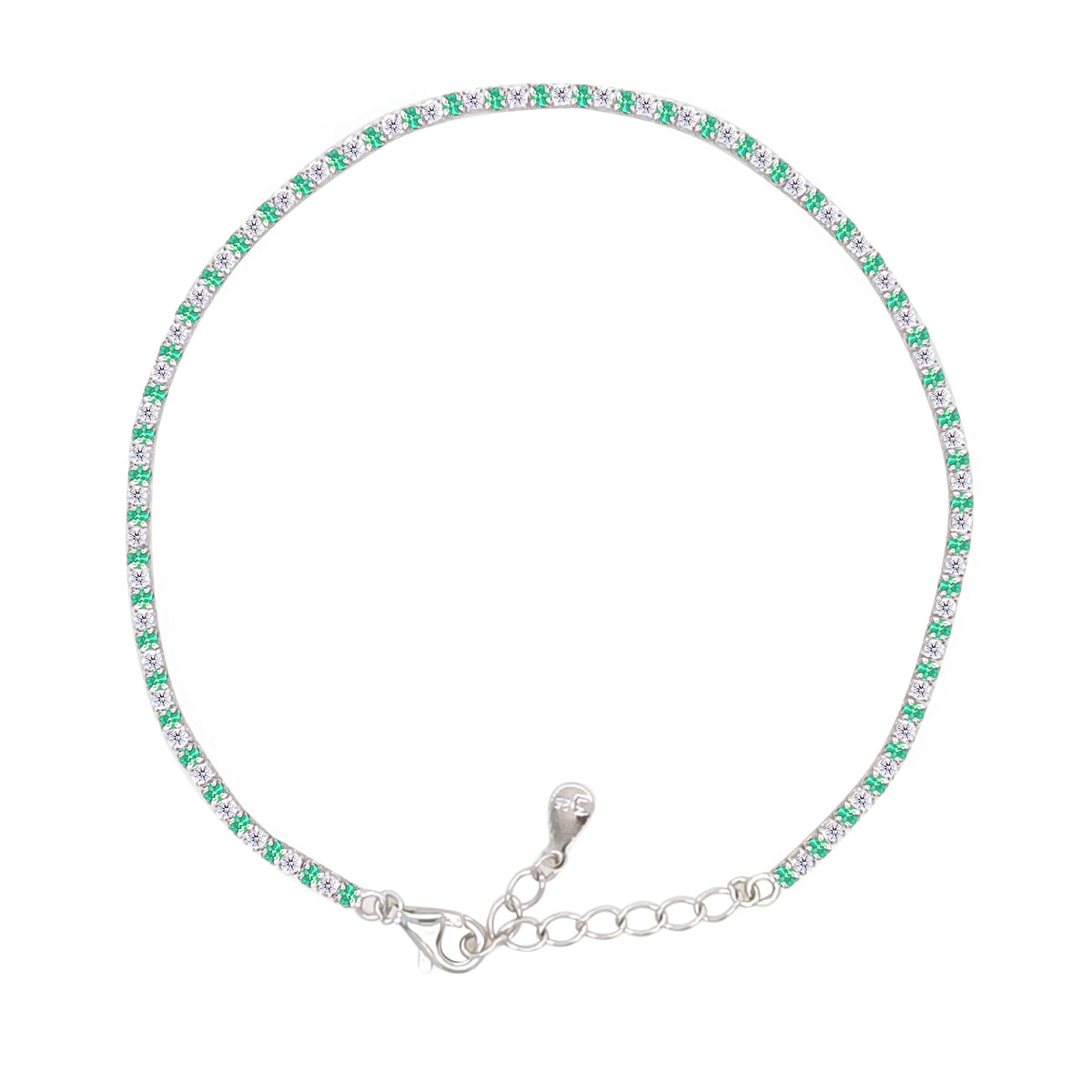 Asfour Crystal Tennis Bracelet With Turquoise Pear & Emerald Zircon In 925 Sterling Silver