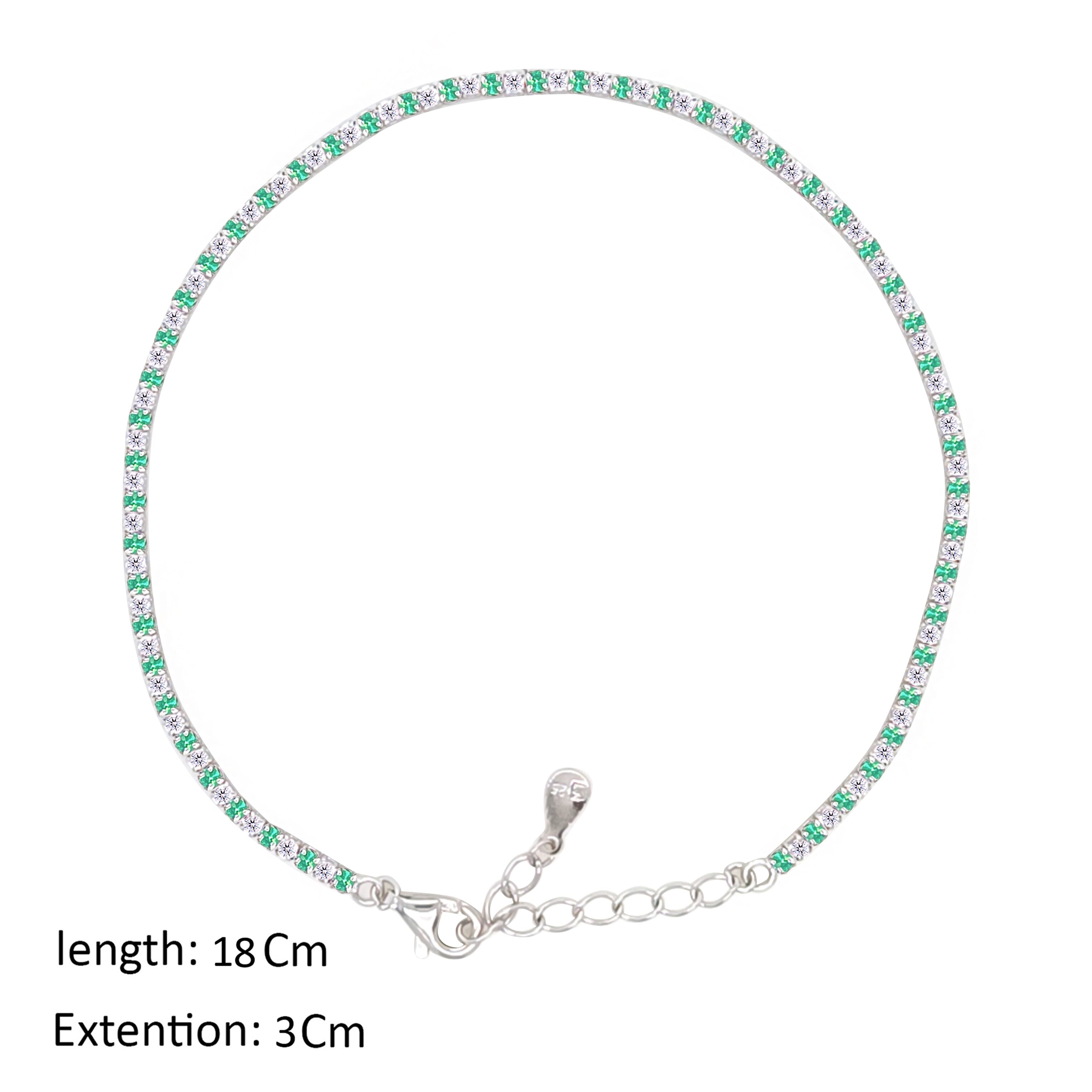 Asfour Crystal Tennis Bracelet With Emerald & Clear Round Design In 925 Sterling Silver-BM0134-WG