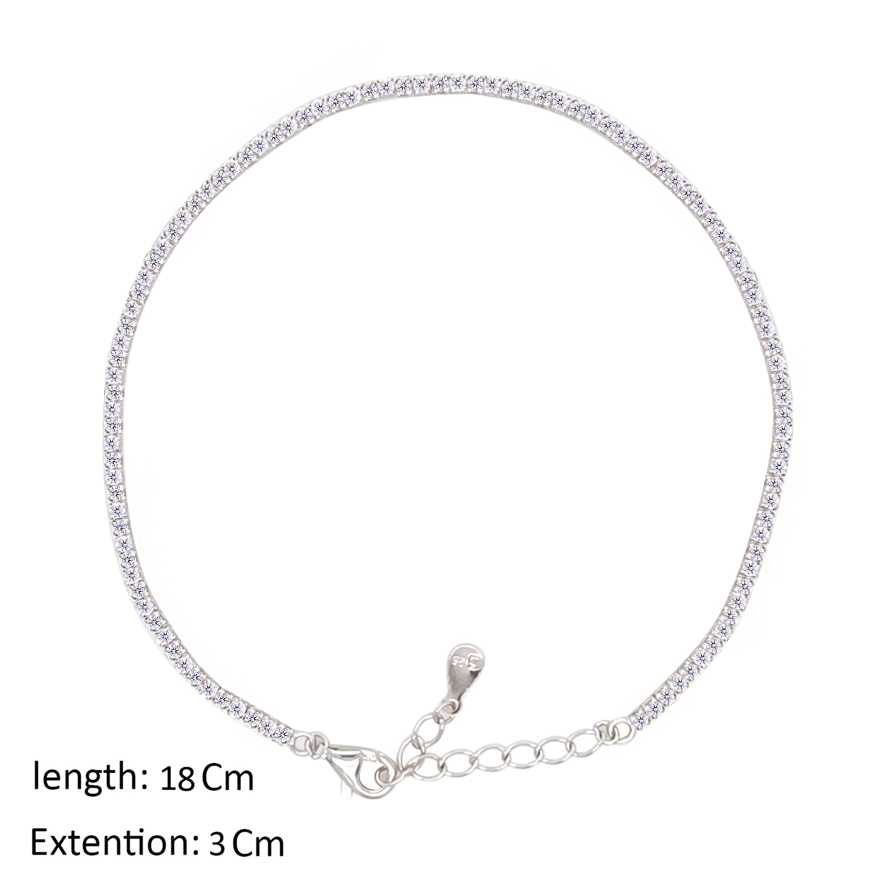 Asfour Crystal Tennis Bracelet With Round Zircon In 925 Sterling Silver-BM0134