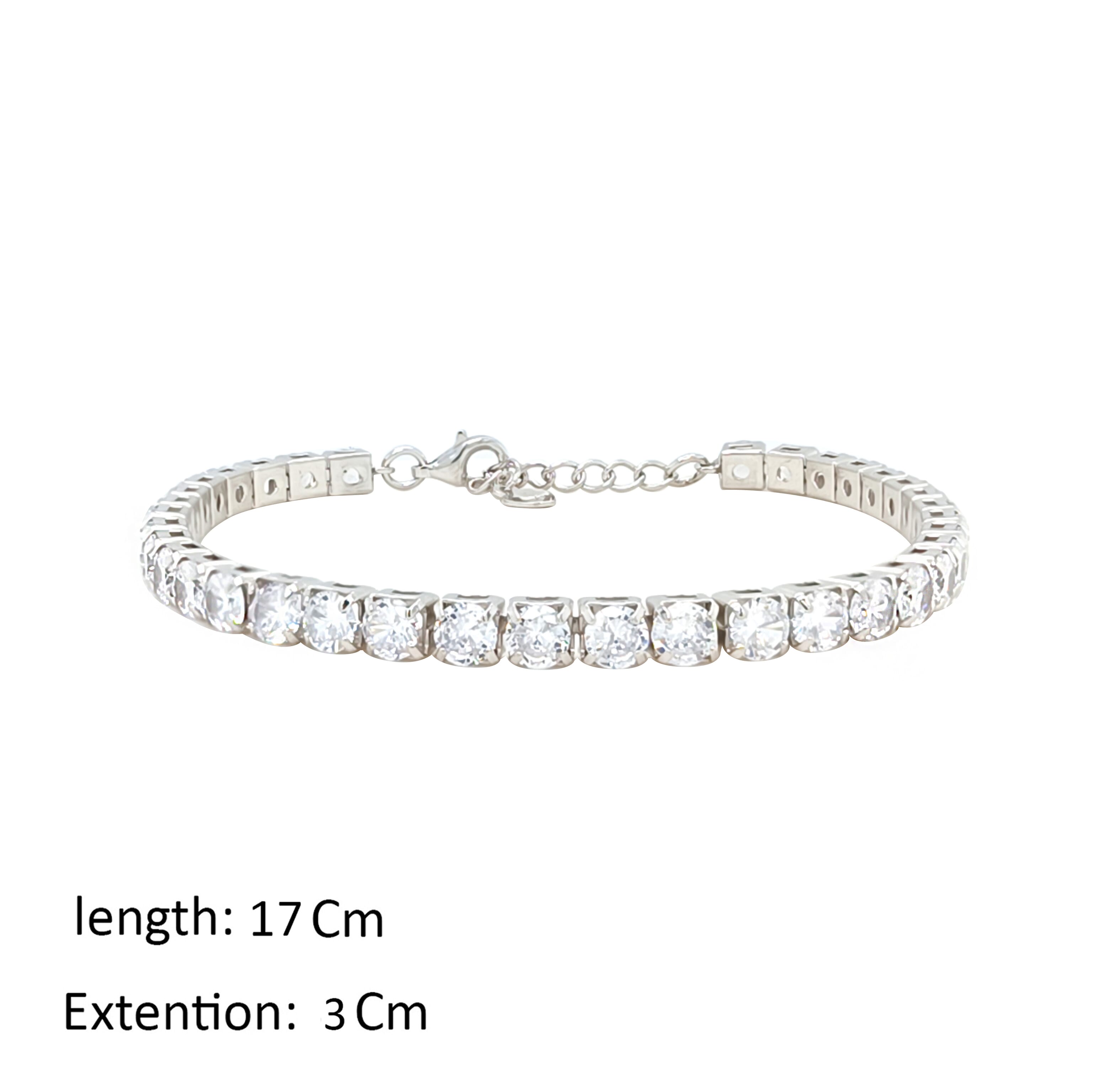 Asfour Crystal Tennis Bracelet With Round Zircon In 925 Sterling Silver-BM0144