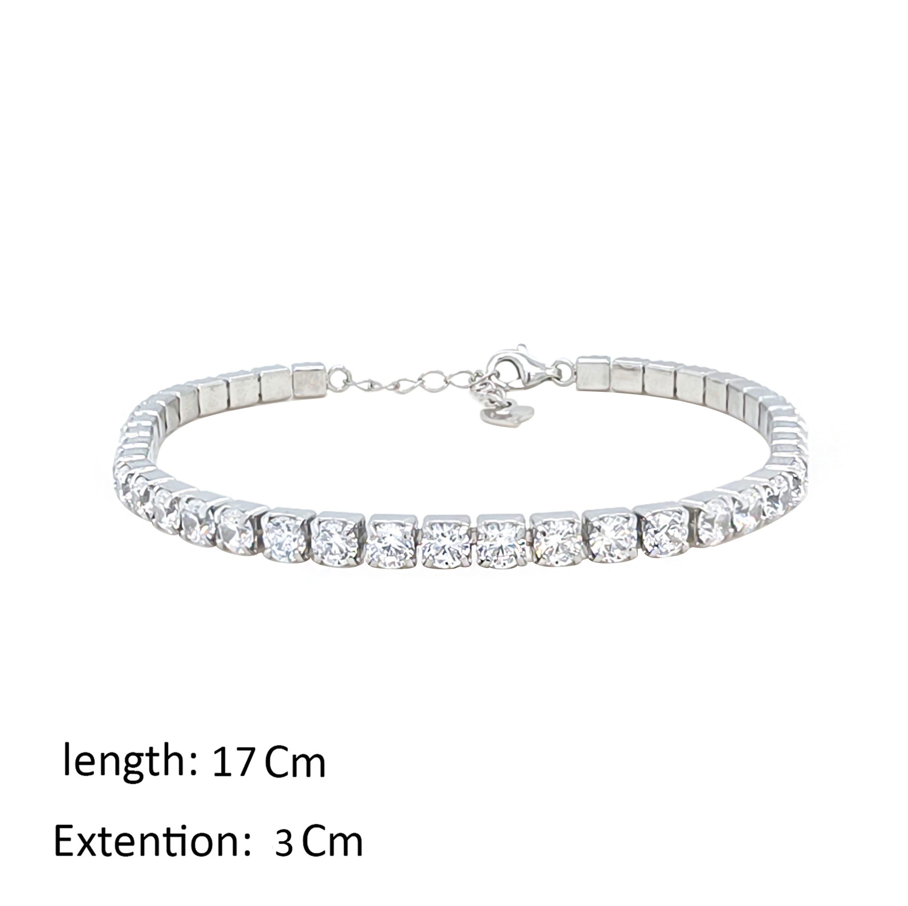 Asfour Crystal Tennis Bracelet With Round Zircon In 925 Sterling Silver-BM0145