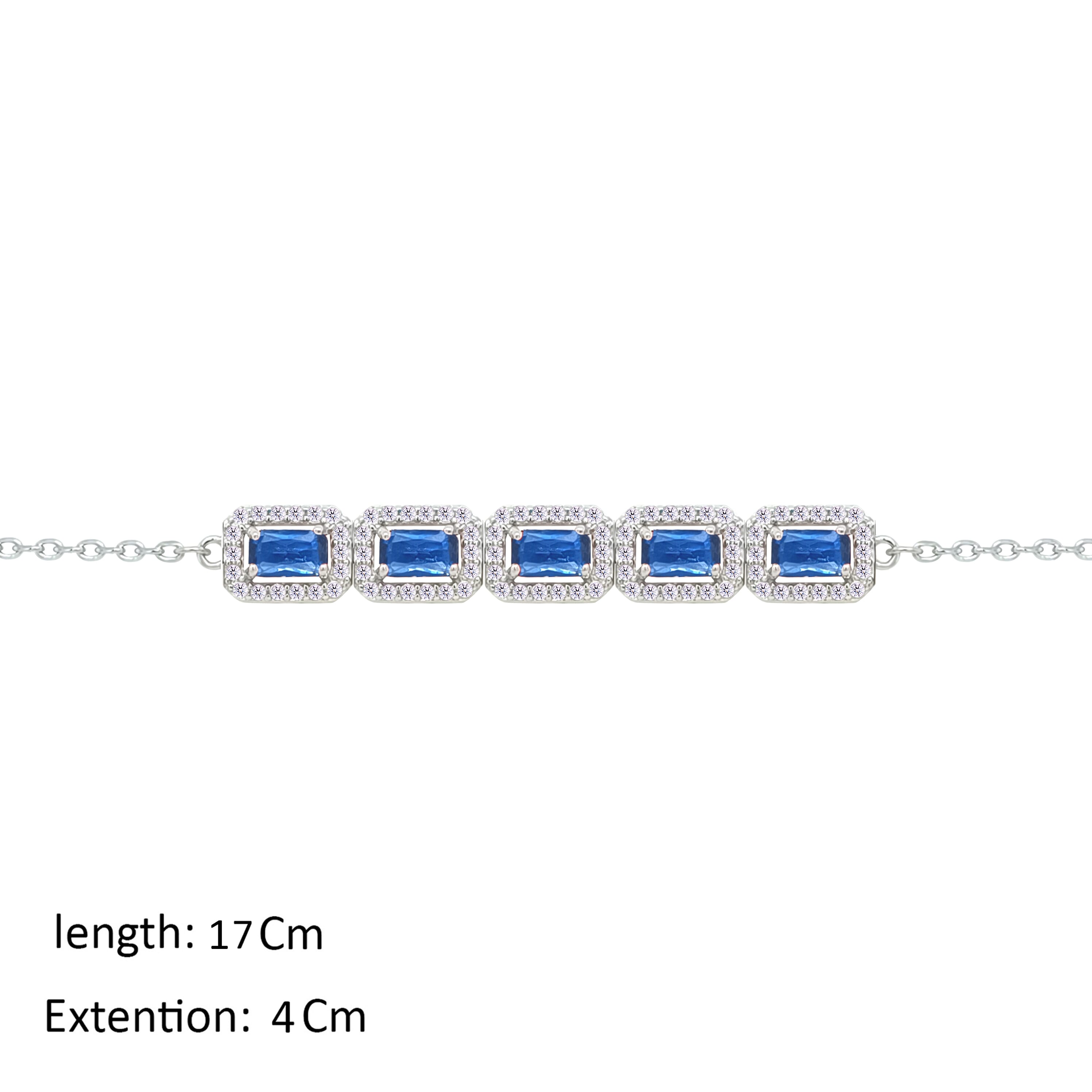 Asfour Crystal Chain Bracelet With Blue Emerald Design In 925 Sterling Silver-BM0146-WB