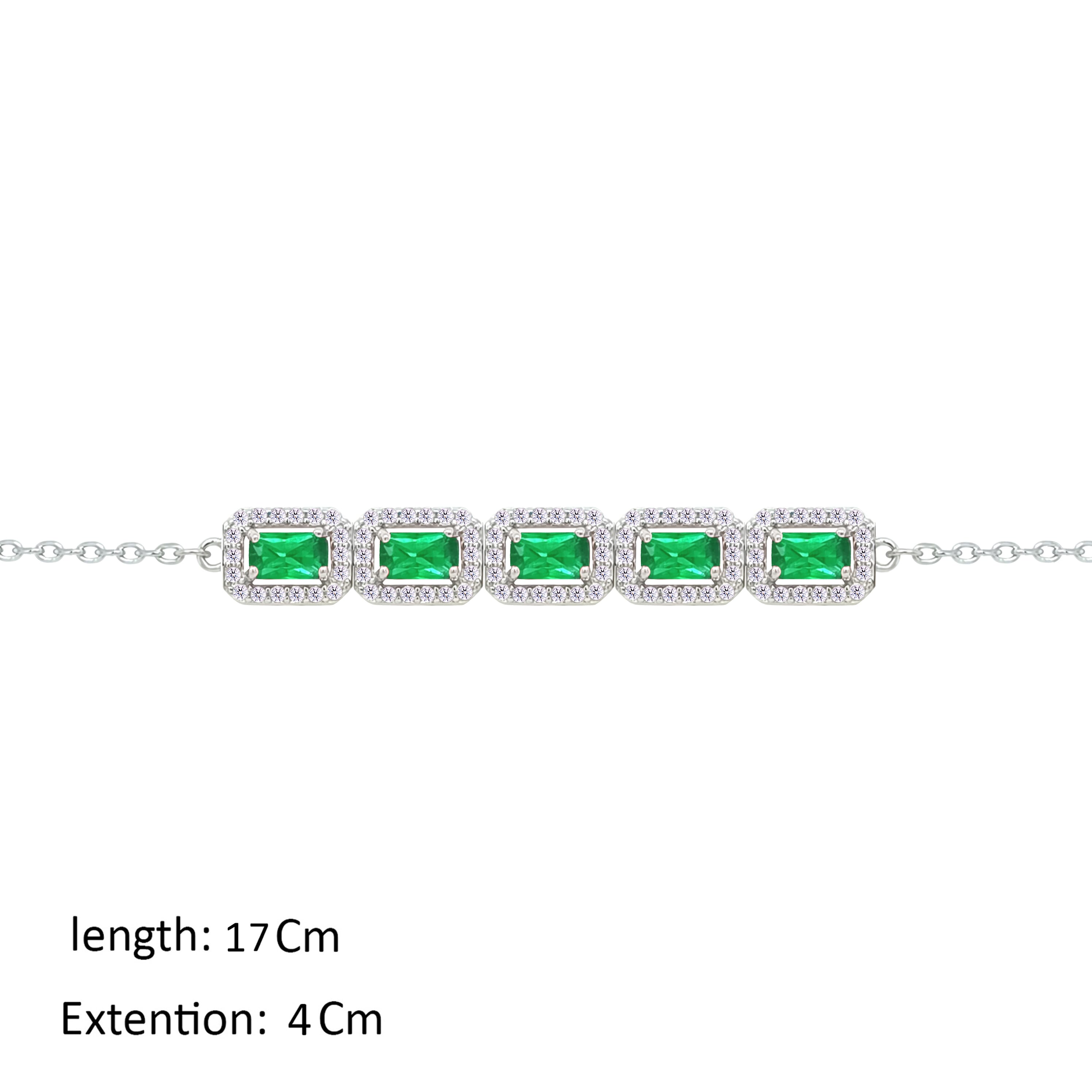 Asfour Crystal Chain Bracelet With Emerald Design In 925 Sterling Silver-BM0146-WG