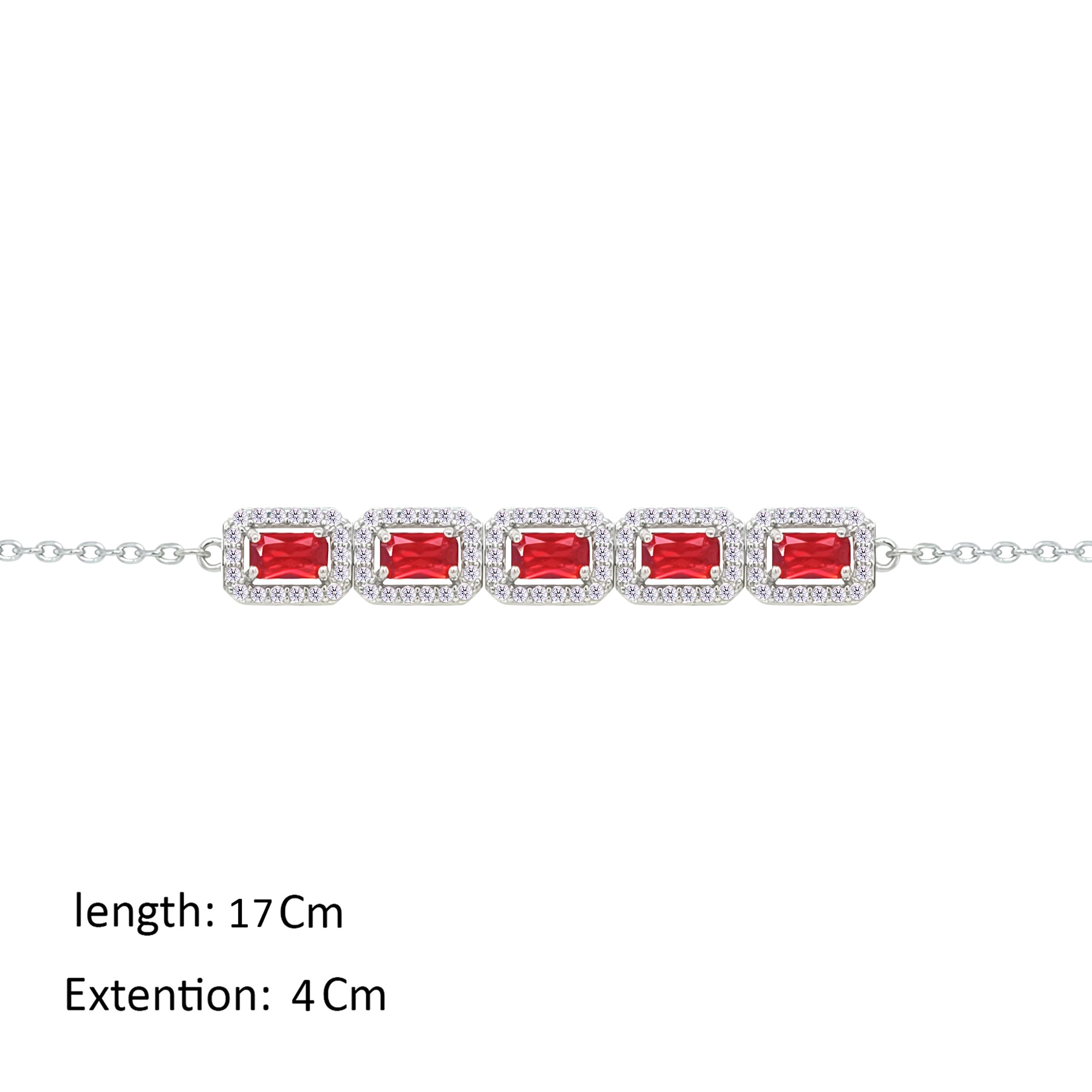 Asfour Crystal Chain Bracelet With Ruby Emerald Design In 925 Sterling Silver-BM0146-WR
