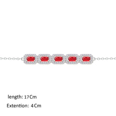 Asfour Crystal Chain Bracelet With Ruby Emerald Design In 925 Sterling Silver-BM0146-WR