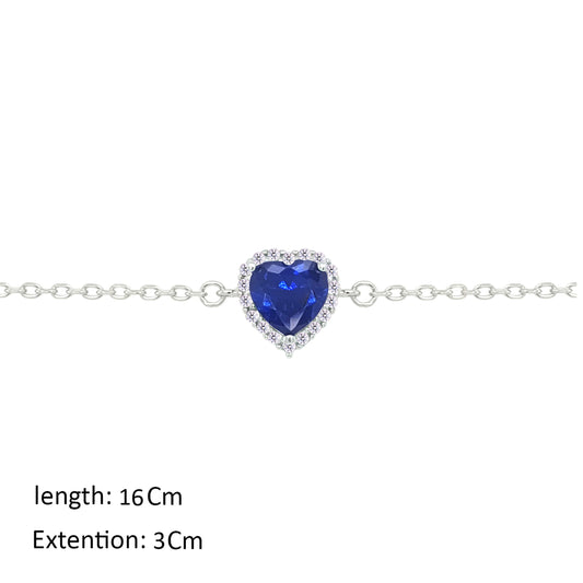 Asfour Crystal Chain Bracelet With Blue Heart Design In 925 Sterling Silver-BM0147-B
