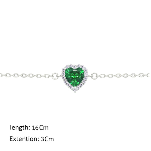 Asfour Crystal Chain Bracelet With Emerald Heart Design In 925 Sterling Silver-BM0147-G