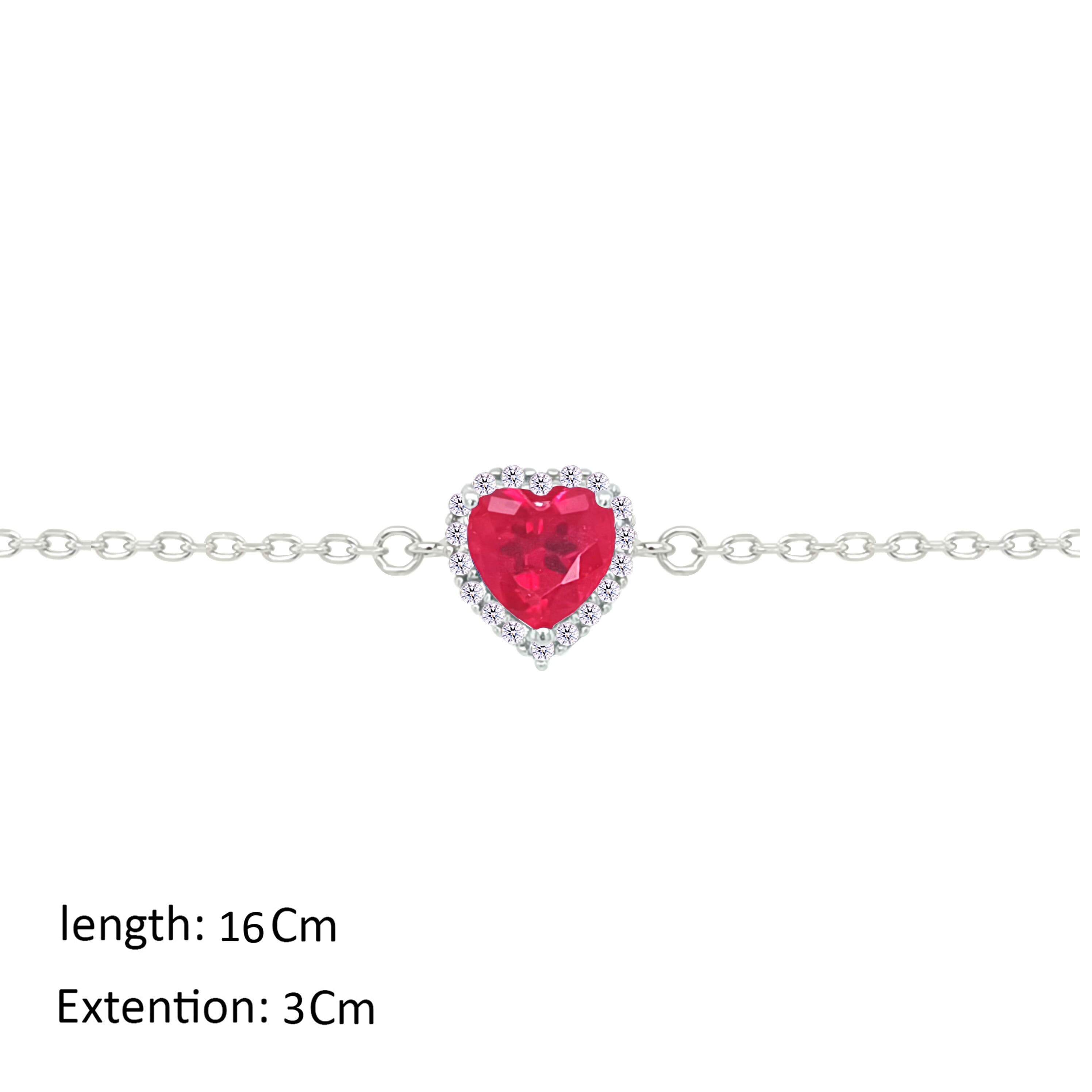 Asfour Crystal Chain Bracelet With Ruby Heart Design In 925 Sterling Silver-BM0147-R