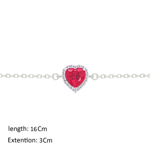 Asfour Crystal Chain Bracelet With Ruby Heart Design In 925 Sterling Silver-BM0147-R