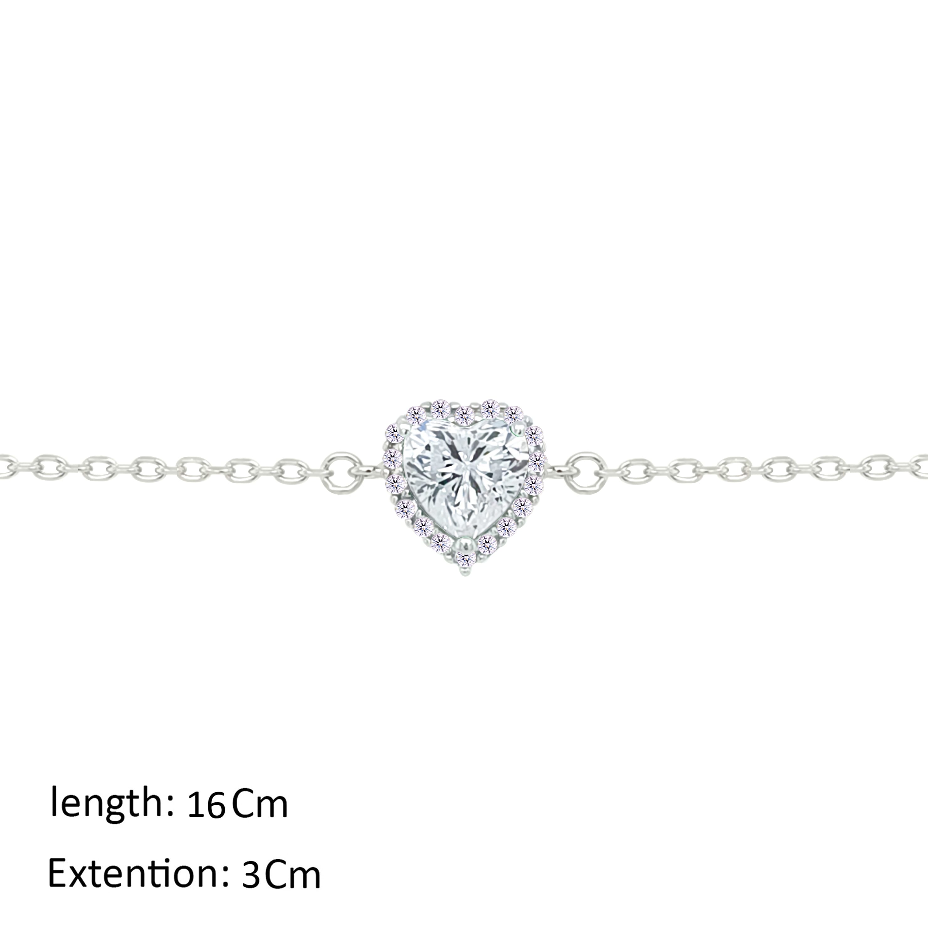 Asfour Crystal Chain Bracelet With Heart Design In 925 Sterling Silver-BM0147