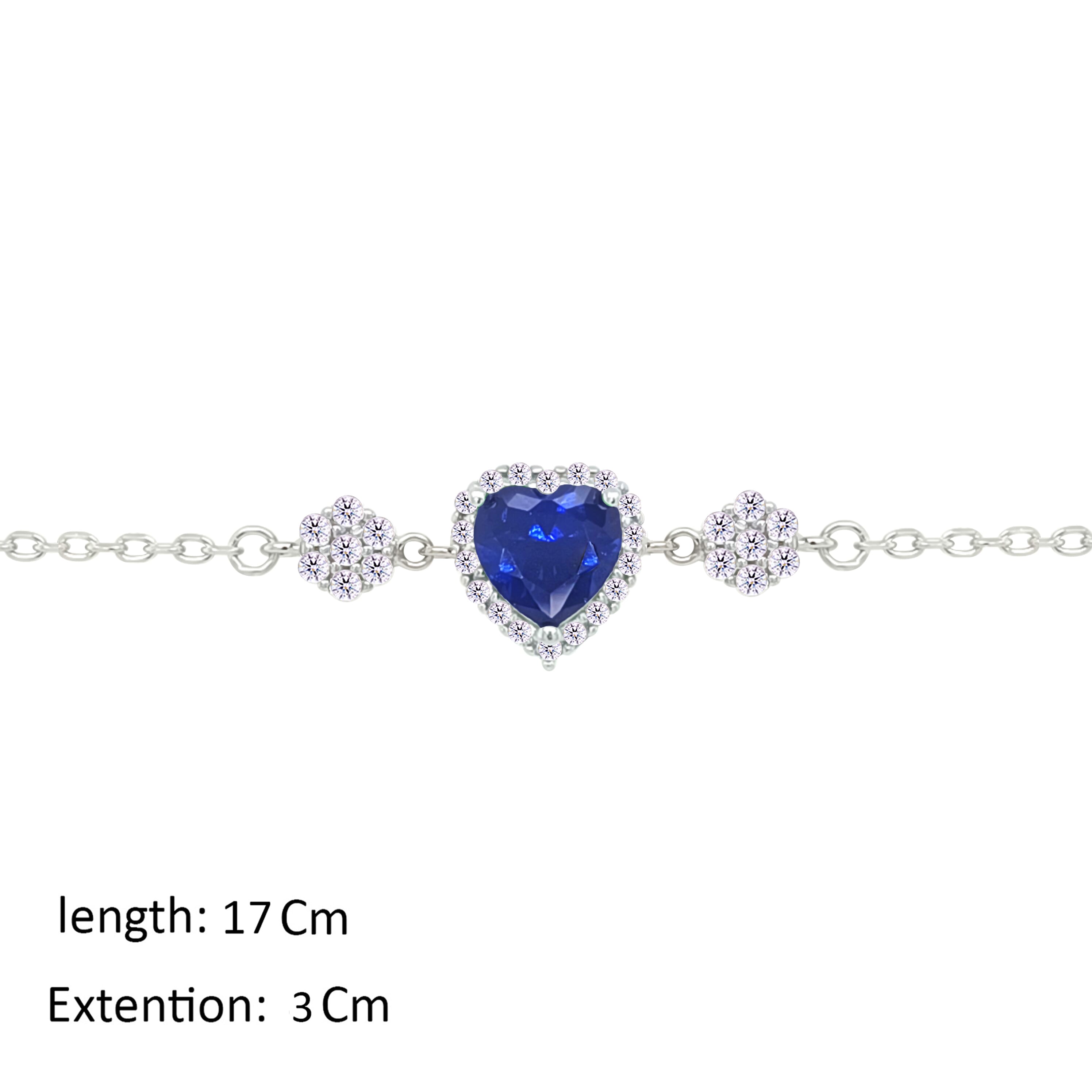 Asfour Crystal Chain Bracelet With Blue Heart Design In 925 Sterling Silver-BM0148-B