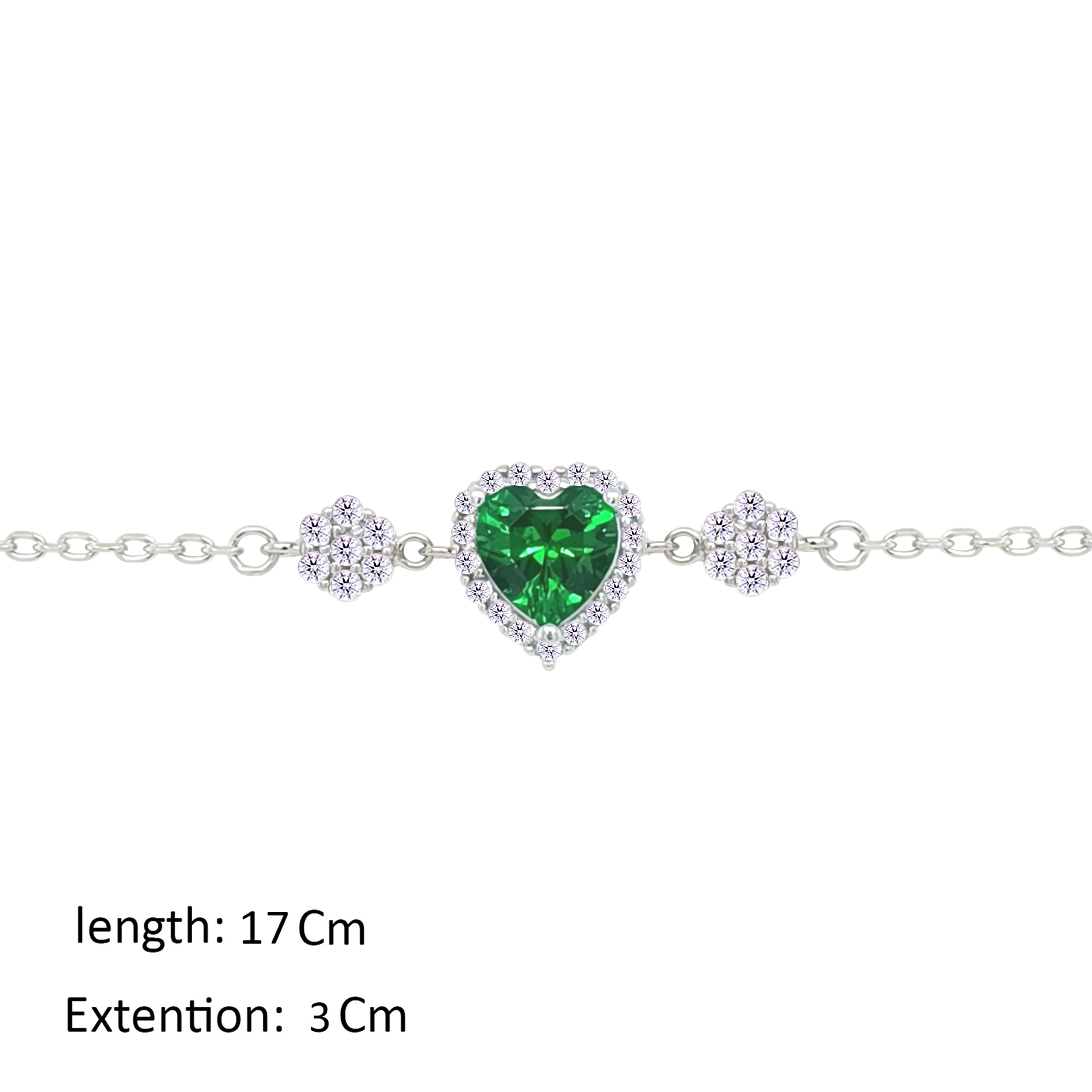 Asfour Crystal Chain Bracelet With Emerald Heart Design In 925 Sterling Silver-BM0148-G