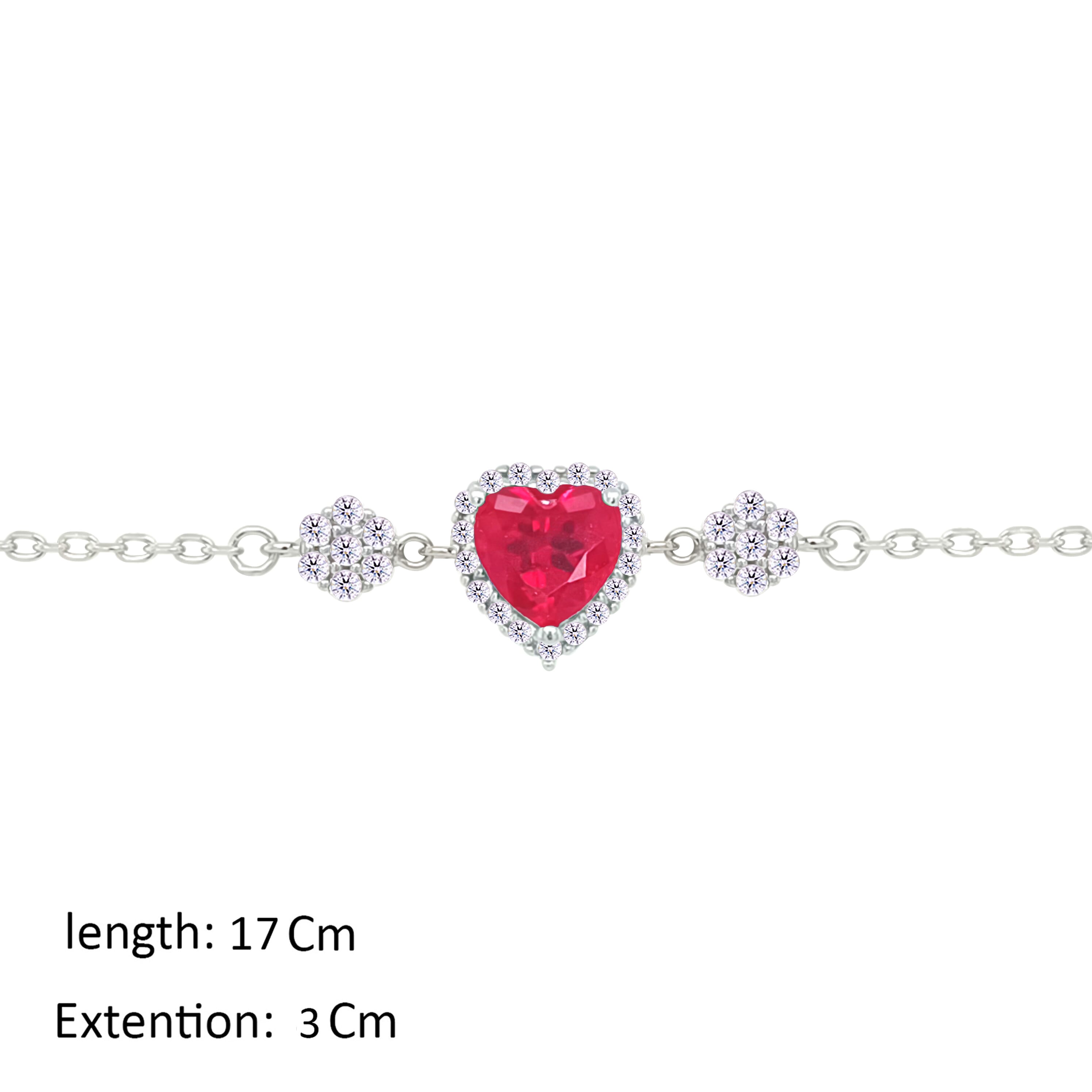 Asfour Crystal Chain Bracelet With Ruby Heart Design In 925 Sterling Silver-BM0148-R