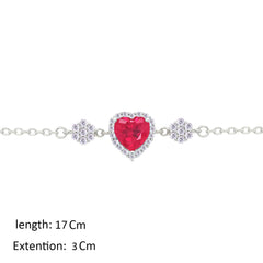Asfour Crystal Chain Bracelet With Ruby Heart Design In 925 Sterling Silver-BM0148-R