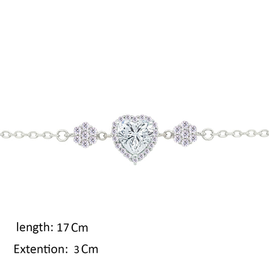 Asfour Crystal Chain Bracelet With Heart Design In 925 Sterling Silver-BM0148
