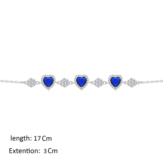 Asfour Crystal Chain Bracelet With Blue Hearts Design In 925 Sterling Silver-BM0149-B