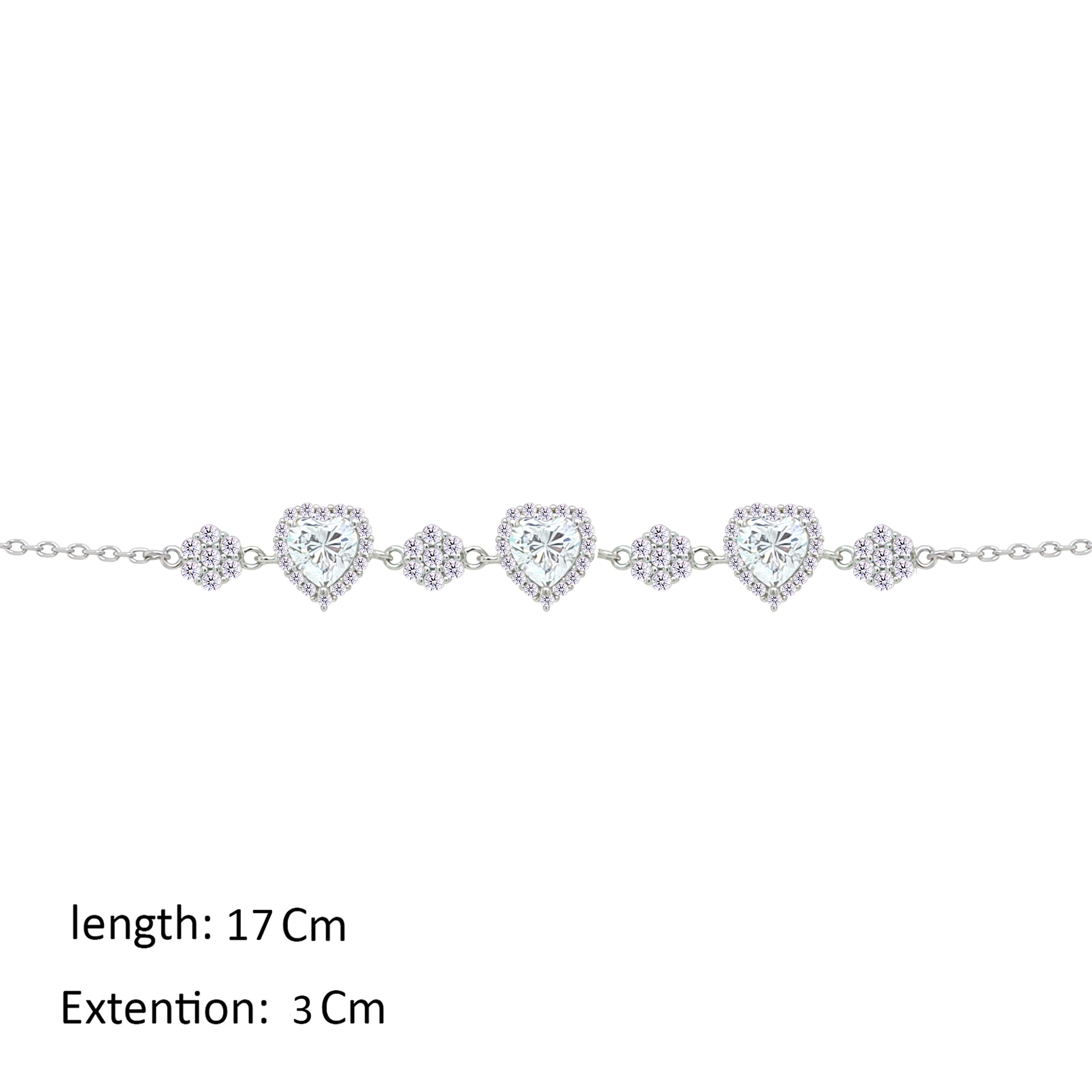 Asfour Crystal Chain Bracelet With Hearts Design In 925 Sterling Silver-BM0149