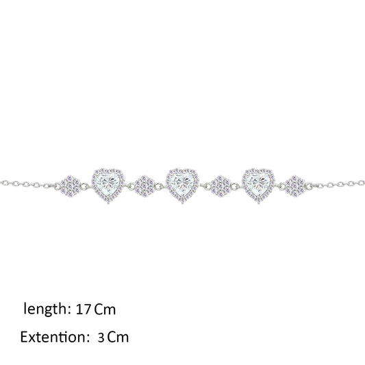 Asfour Crystal Chain Bracelet With Hearts Design In 925 Sterling Silver-BM0149