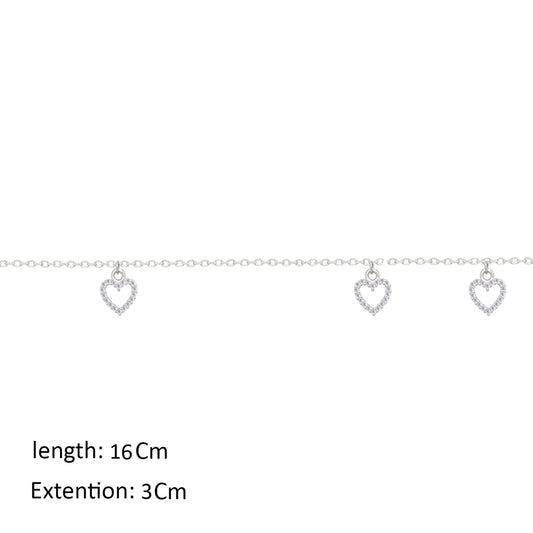 Asfour Crystal Chain Bracelet With Hearts Design In 925 Sterling Silver-BM0150
