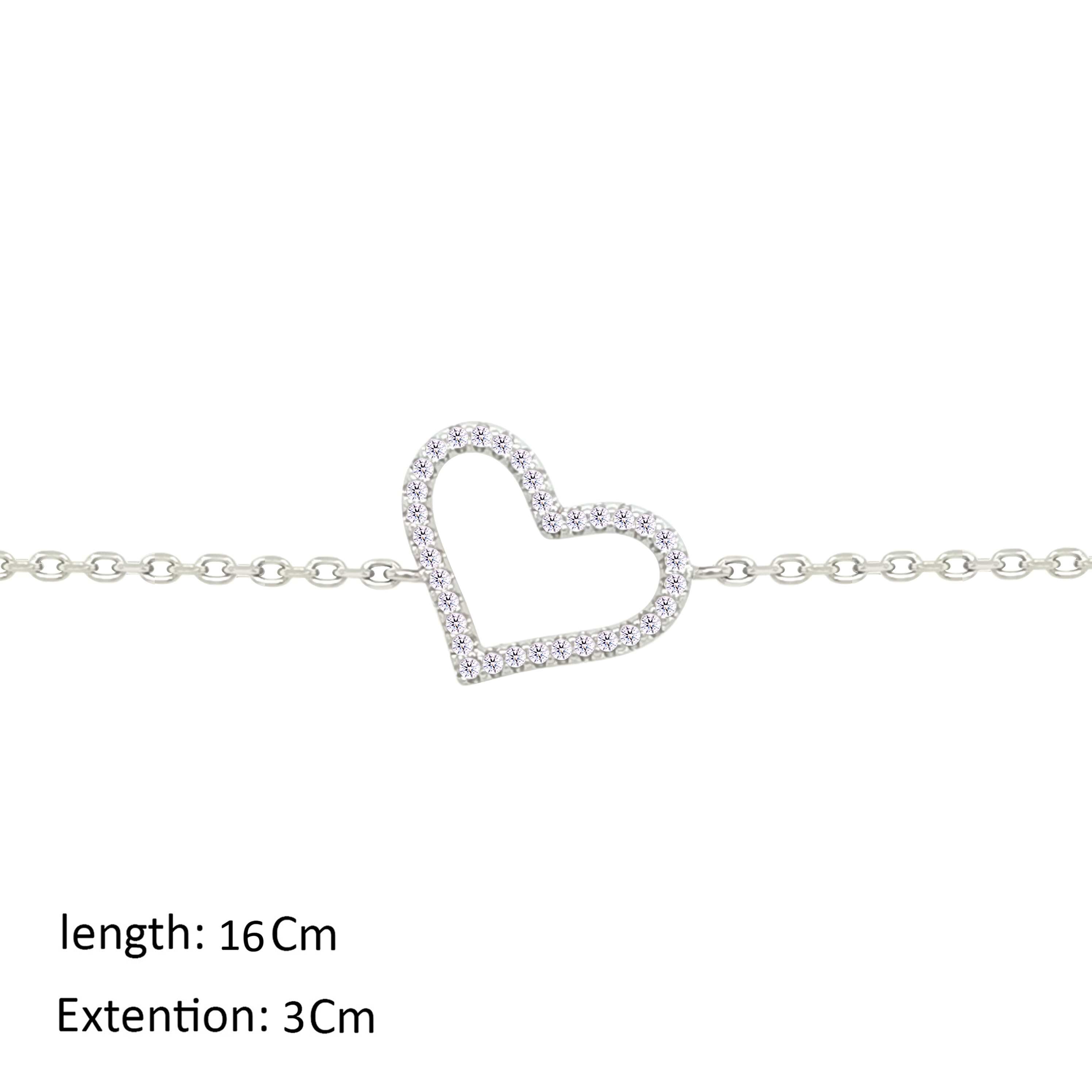 Asfour Crystal Chain Bracelet With Hollow Heart Design In 925 Sterling Silver-BM0151