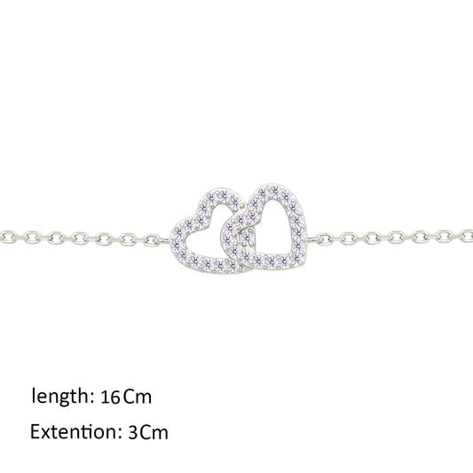 Asfour Crystal Chain Bracelet With Hollow Hearts Design In 925 Sterling Silver-BM0152