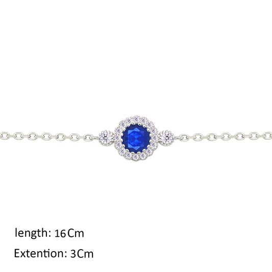Asfour Crystal Chain Bracelet With Blue Round Design In 925 Sterling Silver-BM0153-WB
