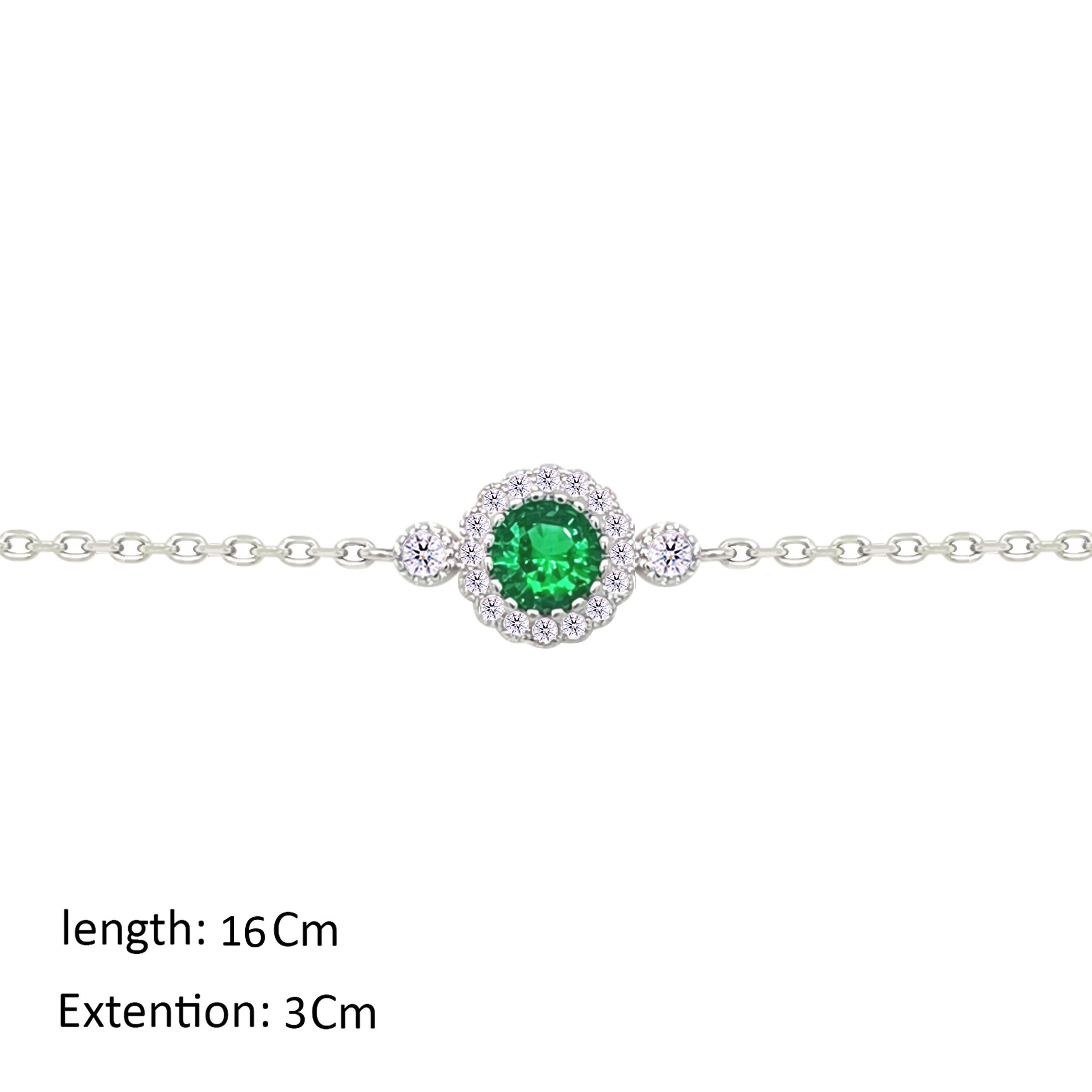 Asfour Crystal Chain Bracelet With Emerald Round Design In 925 Sterling Silver-BM0153-WG