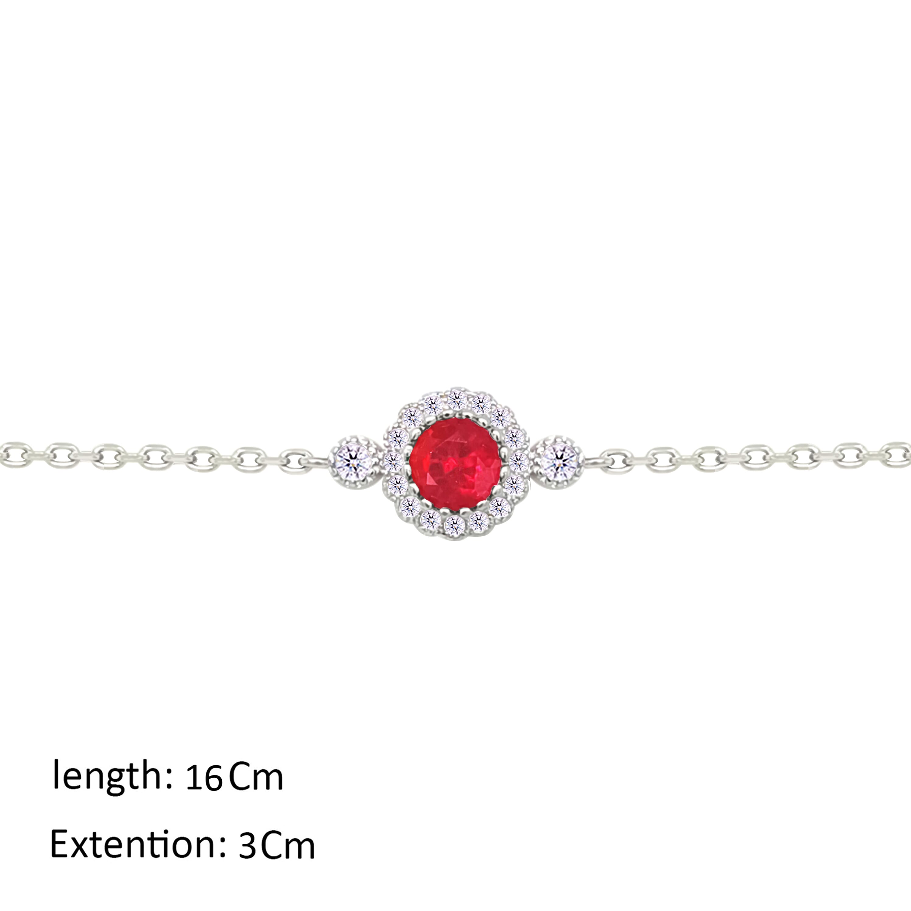 Asfour Crystal Chain Bracelet With Ruby Round Design In 925 Sterling Silver-BM0153-WR