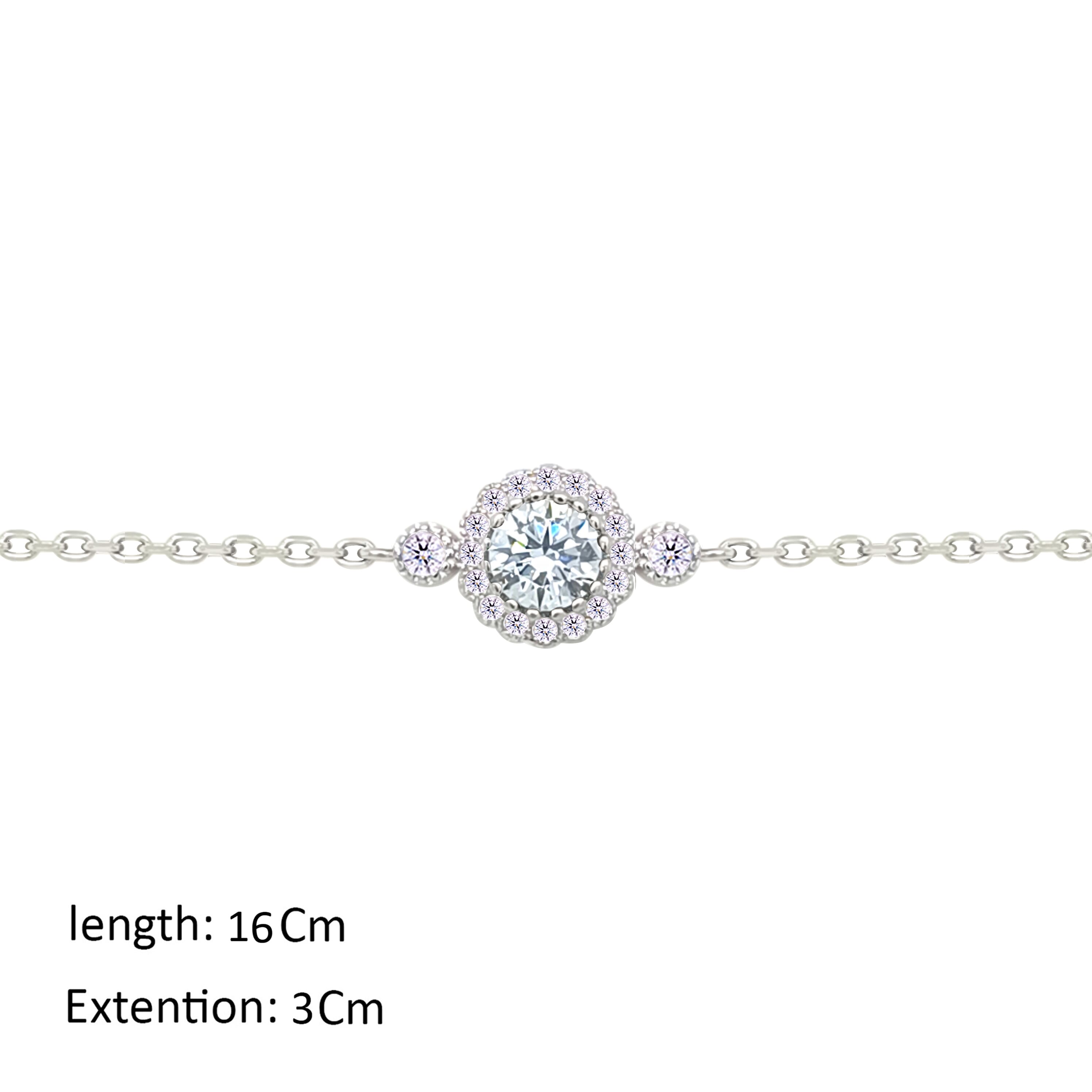 Asfour Crystal Chain Bracelet With Zircon Round Design In 925 Sterling Silver-BM0153